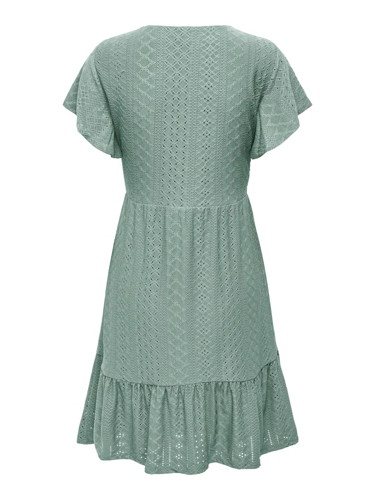 Only naisten mekko, ONLSANDRA S/S V-NECK DRESS Mintunvihreä - Image 5