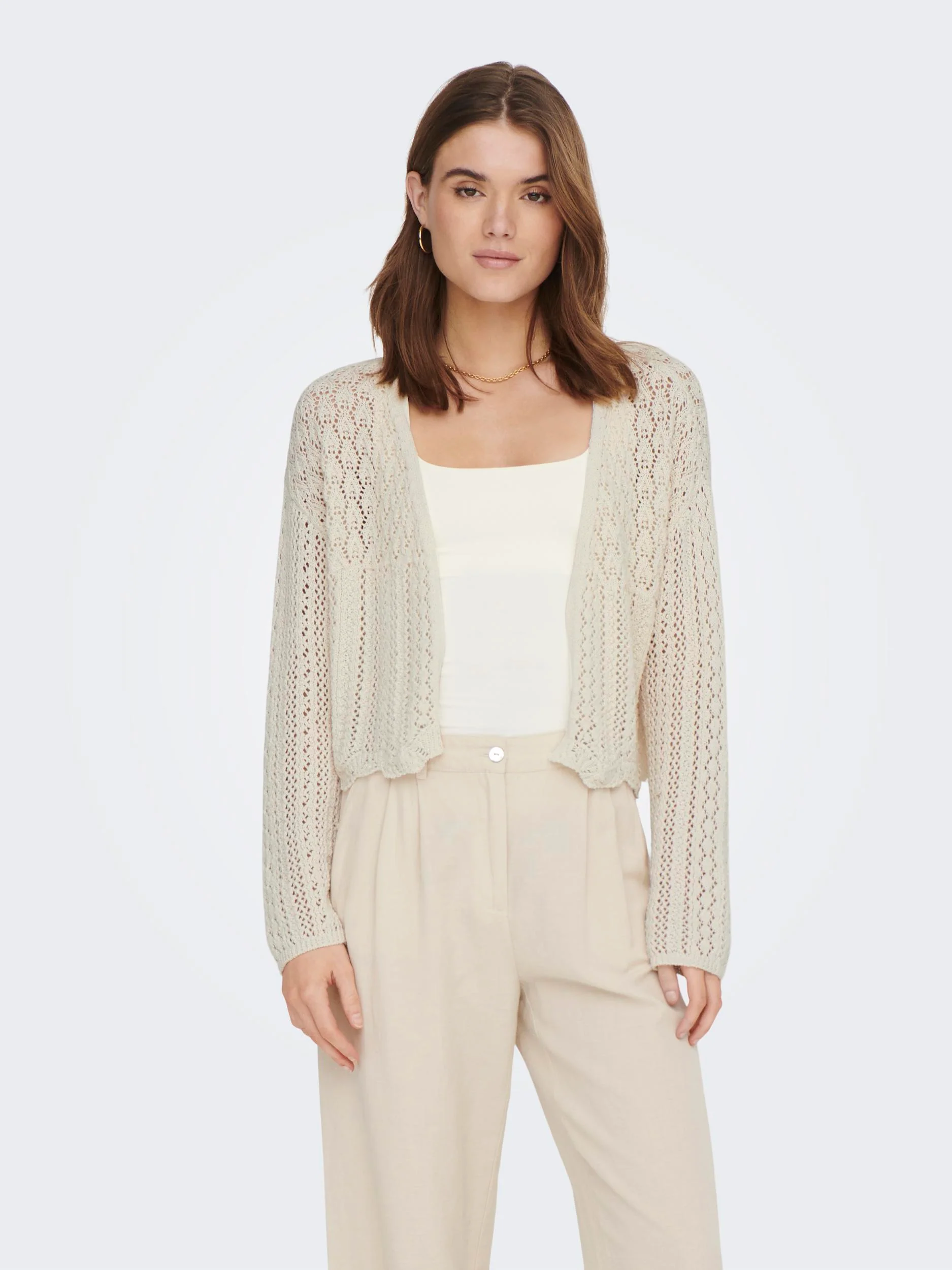 Only Naisten Neuletakki, ONLNOLA 7/8 LIFE OPEN CARDIGAN KNT NOOS Luonnonvalkoinen