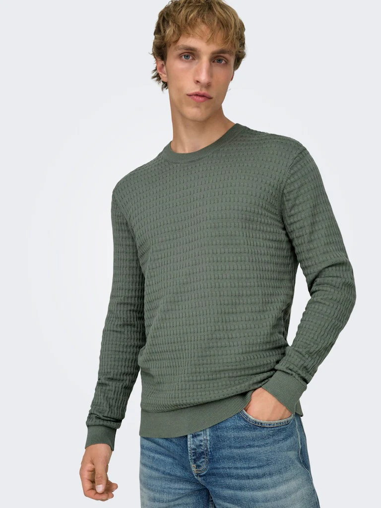 Only and Sons miesten neulepusero ONSBERRY REG 12 LS CREW KNIT FRML NOOS, Castor Gray