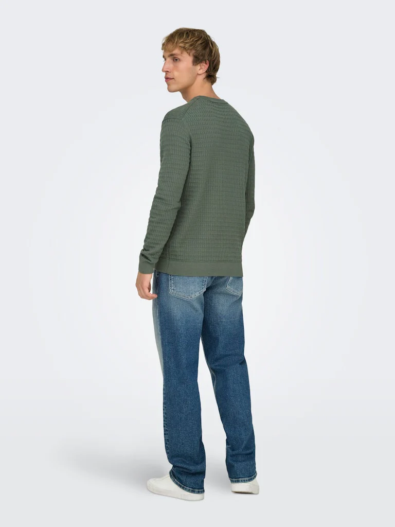 Only and Sons miesten neulepusero ONSBERRY REG 12 LS CREW KNIT FRML NOOS, Castor Gray - Image 4