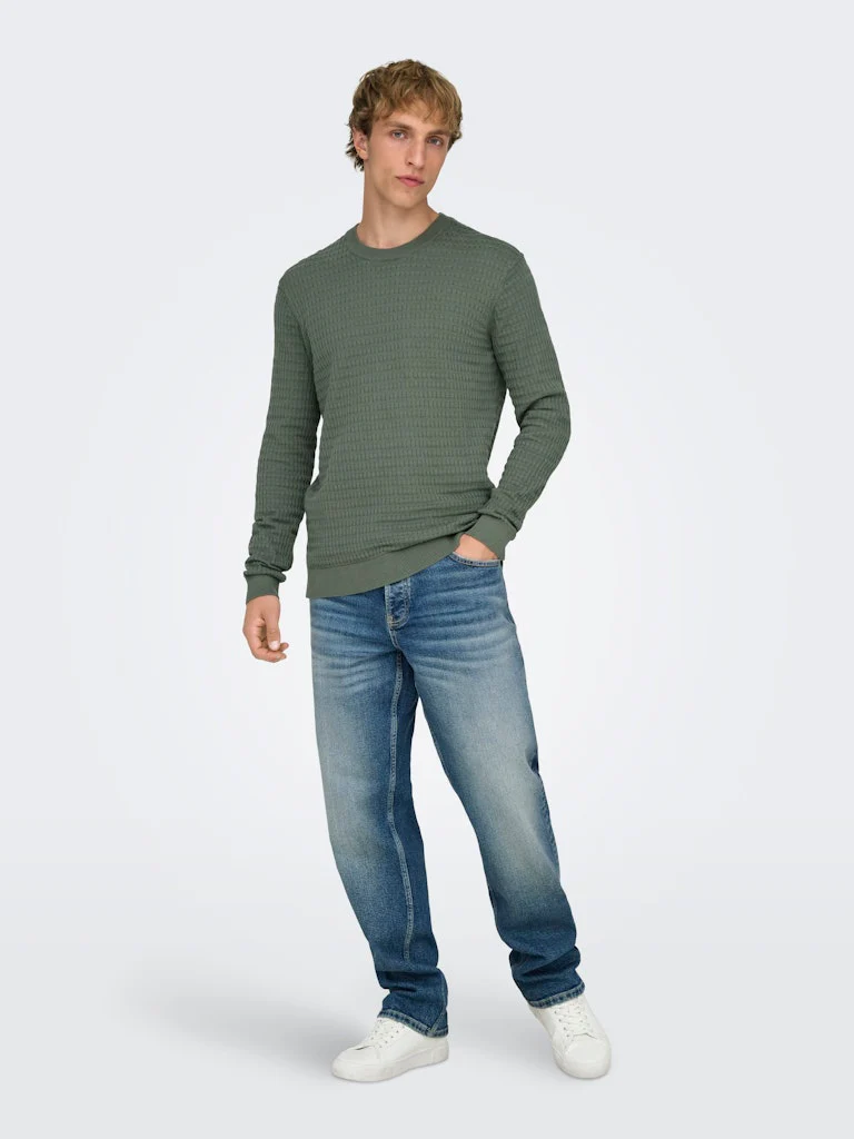 Only and Sons miesten neulepusero ONSBERRY REG 12 LS CREW KNIT FRML NOOS, Castor Gray - Image 5