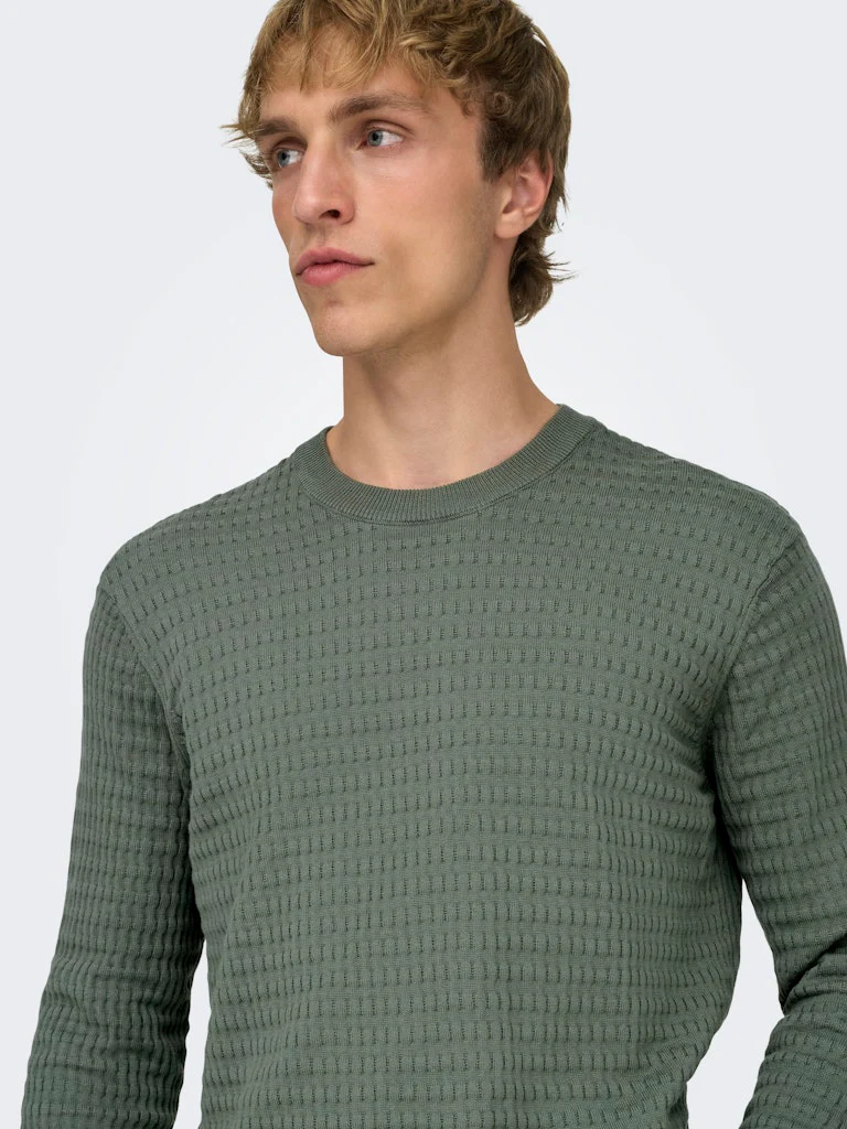 Only and Sons miesten neulepusero ONSBERRY REG 12 LS CREW KNIT FRML NOOS, Castor Gray - Image 6