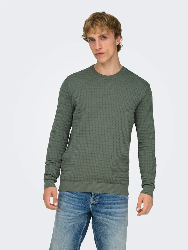 Only and Sons miesten neulepusero ONSBERRY REG 12 LS CREW KNIT FRML NOOS, Castor Gray - Image 7