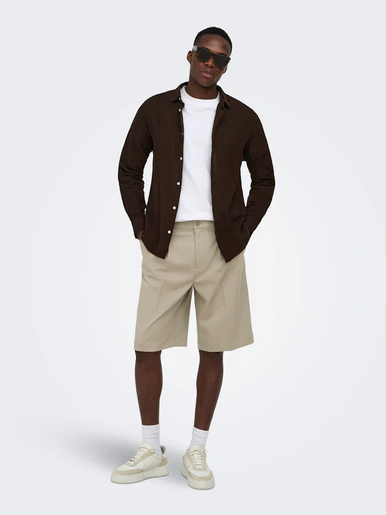 Only and Sons miesten kauluspaita ONSCaiden Life LS Solid Linen Blend H, Coffee Bean - Image 7