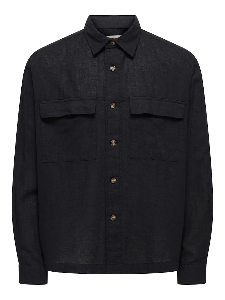 Only and Sons miesten paitatakki ONSCAIDEN LS Overshirt Linen Blend, musta