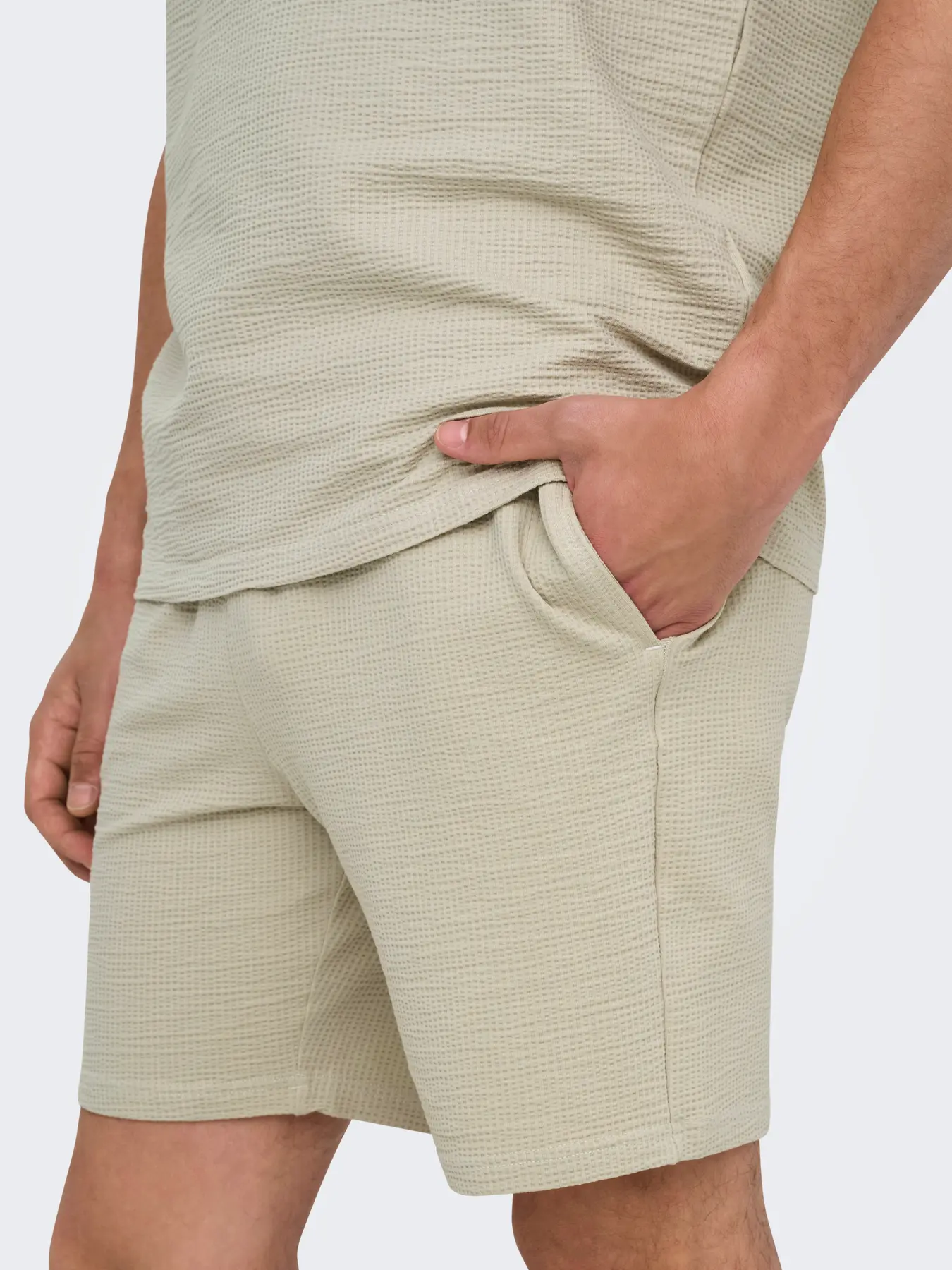 Only and Sons miesten shortsit ONSKIAN Life Reg Seersucker Shorts, silver lining - Image 5