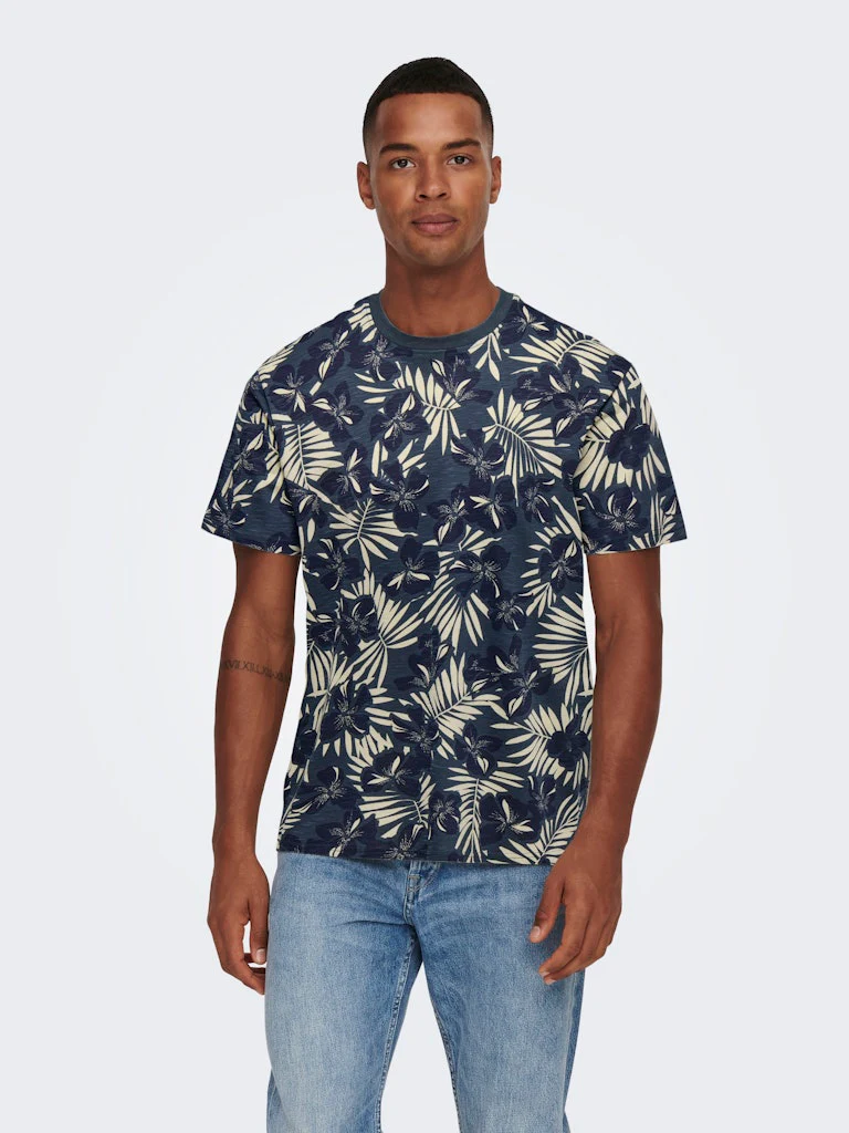 Only and Sons miesten t-paita ONSPERRY Life Red Leaf Tee, Peacoat Blue Nights Putty
