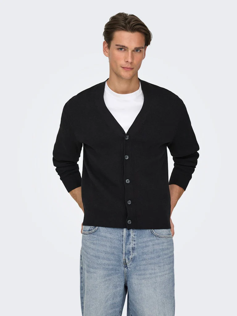 Only and Sons miesten neuletakki ONSTING LIFE REG LS CARDIGAN KNIT NOOS, musta
