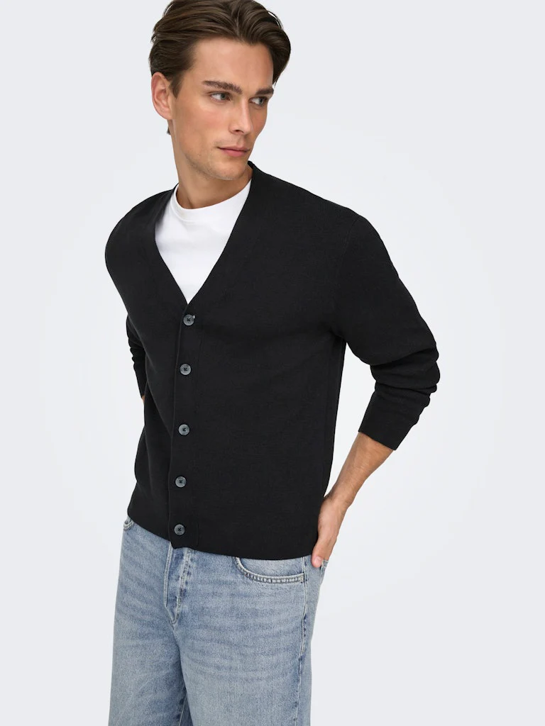 Only and Sons miesten neuletakki ONSTING LIFE REG LS CARDIGAN KNIT NOOS, musta - Image 6