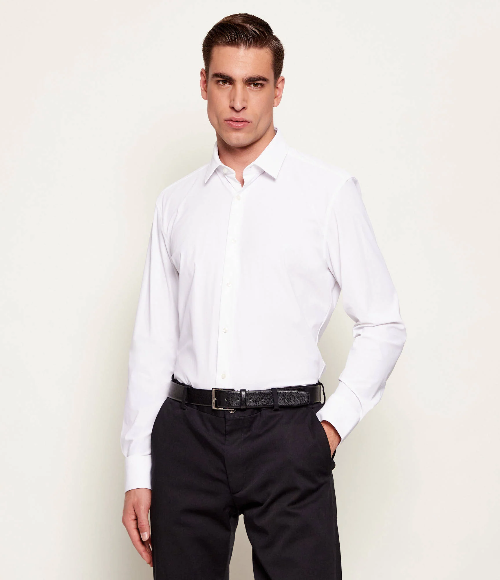 Hugo Boss miesten kauluspaita P-HANK-S-K-261 PERFORMANCE STRETCH, valkoinen