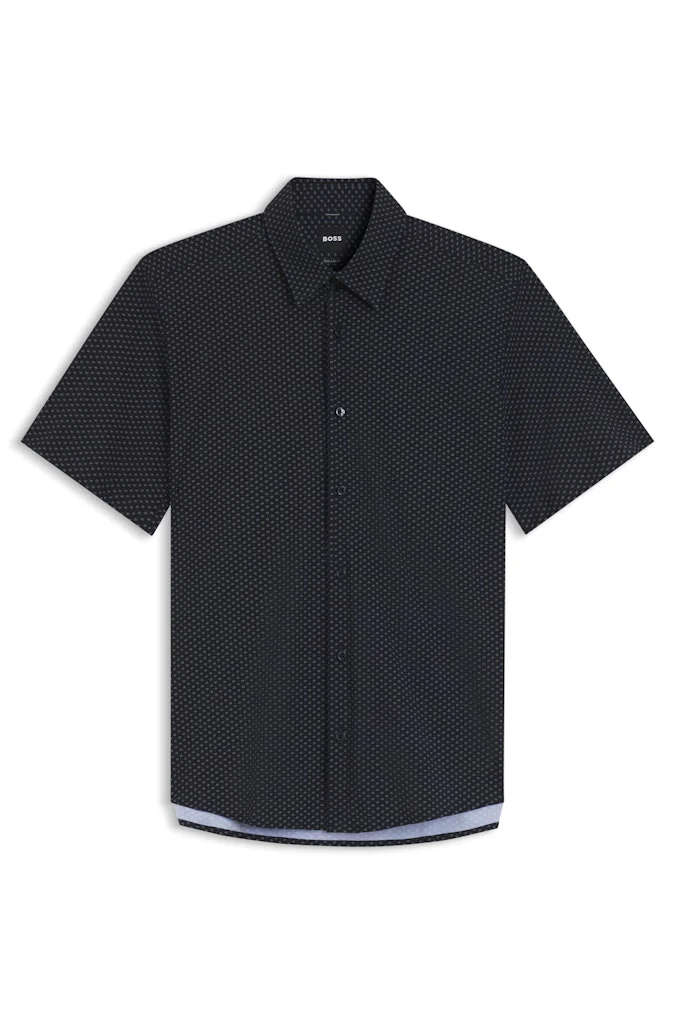 Hugo Boss miesten lyhythihainen kauluspaita P-Liam-K-SH-F-262 Performance Strech, sininen kuosi