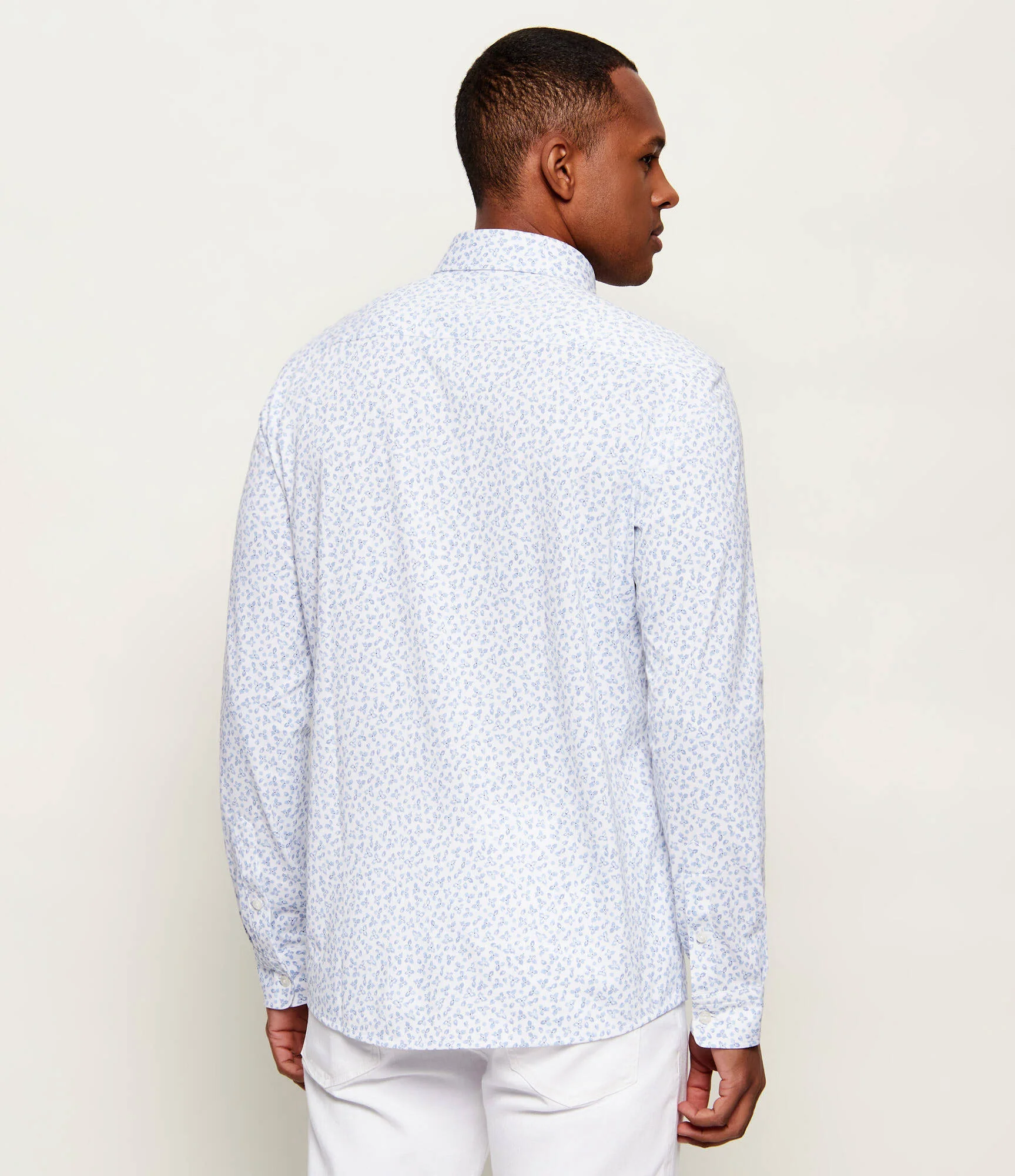 Hugo Boss miesten kauluspaita P-ROAN-K-F-261 Jersey Strech Shirt, valkopohjainen kuosi - Image 2