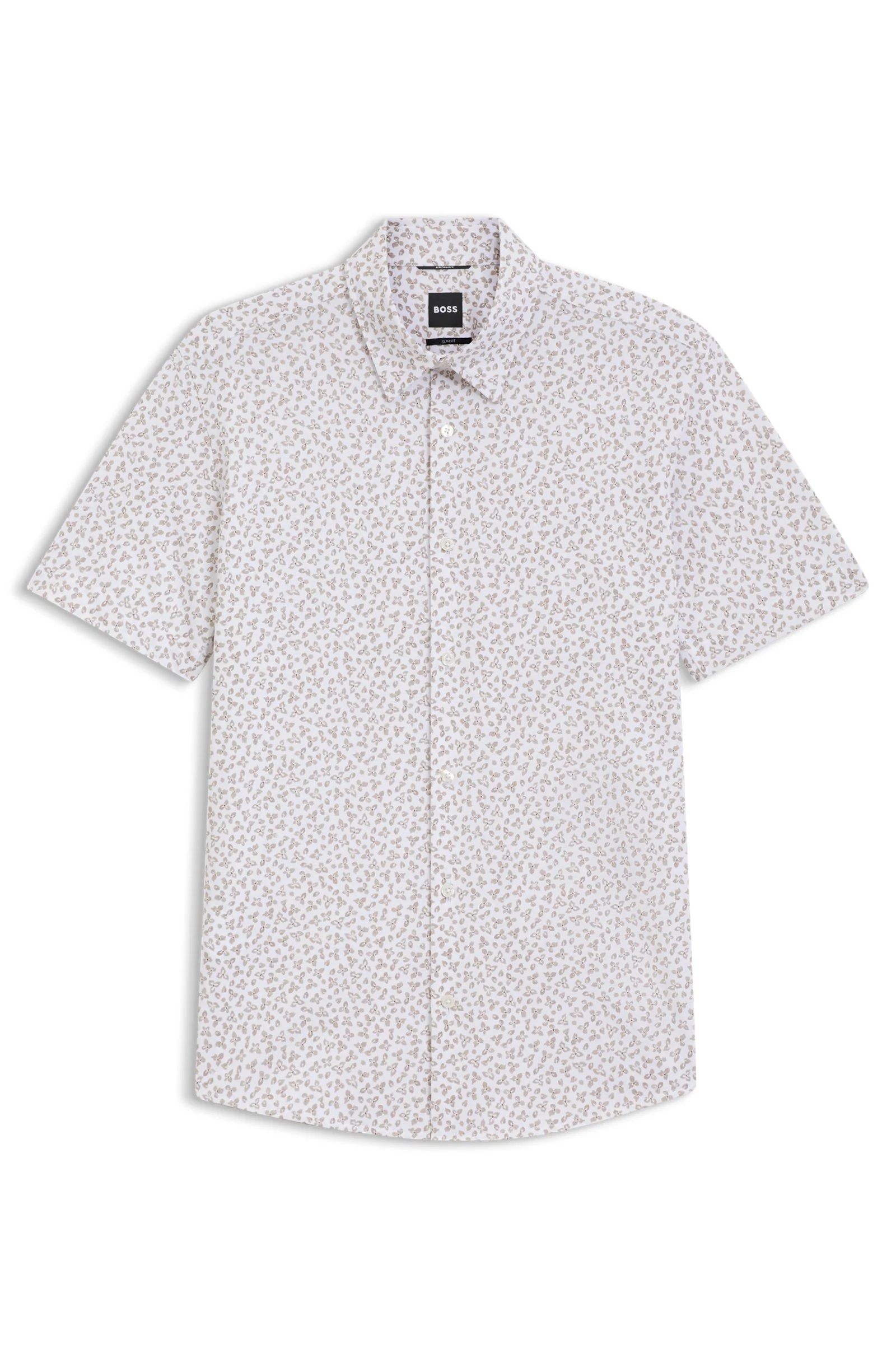 Hugo Boss miesten lyhythihainen kauluspaita P-ROAN-K-SH-F-262 Jersey Strech, ruskea kuosillinen - Image 2