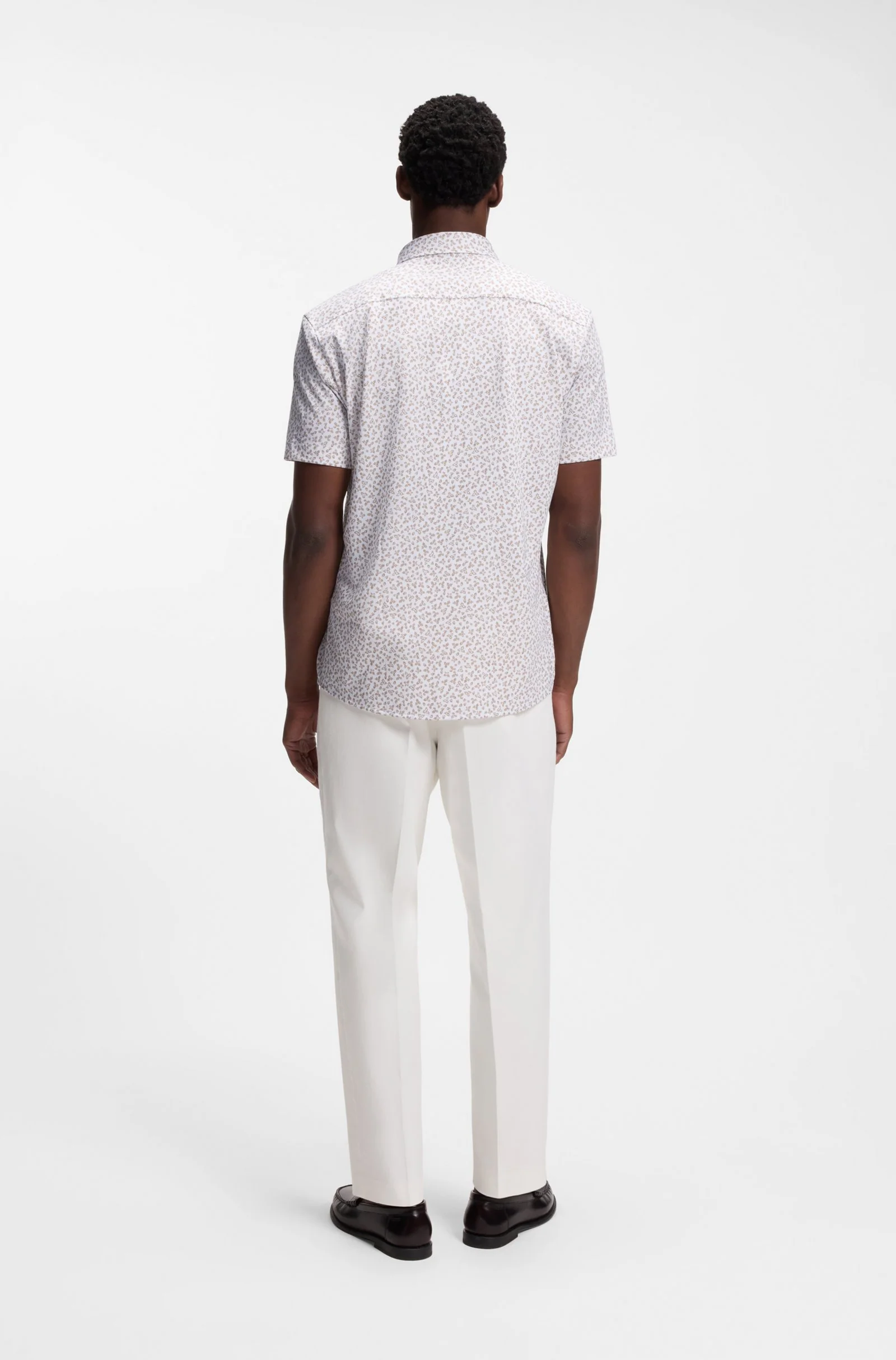 Hugo Boss miesten lyhythihainen kauluspaita P-ROAN-K-SH-F-262 Jersey Strech, ruskea kuosillinen - Image 6