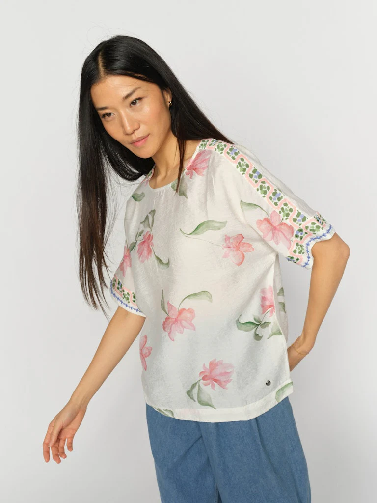 Mos Mosh naisten pusero Palma Big Orchid Blouse, valkopohjainen kuosi