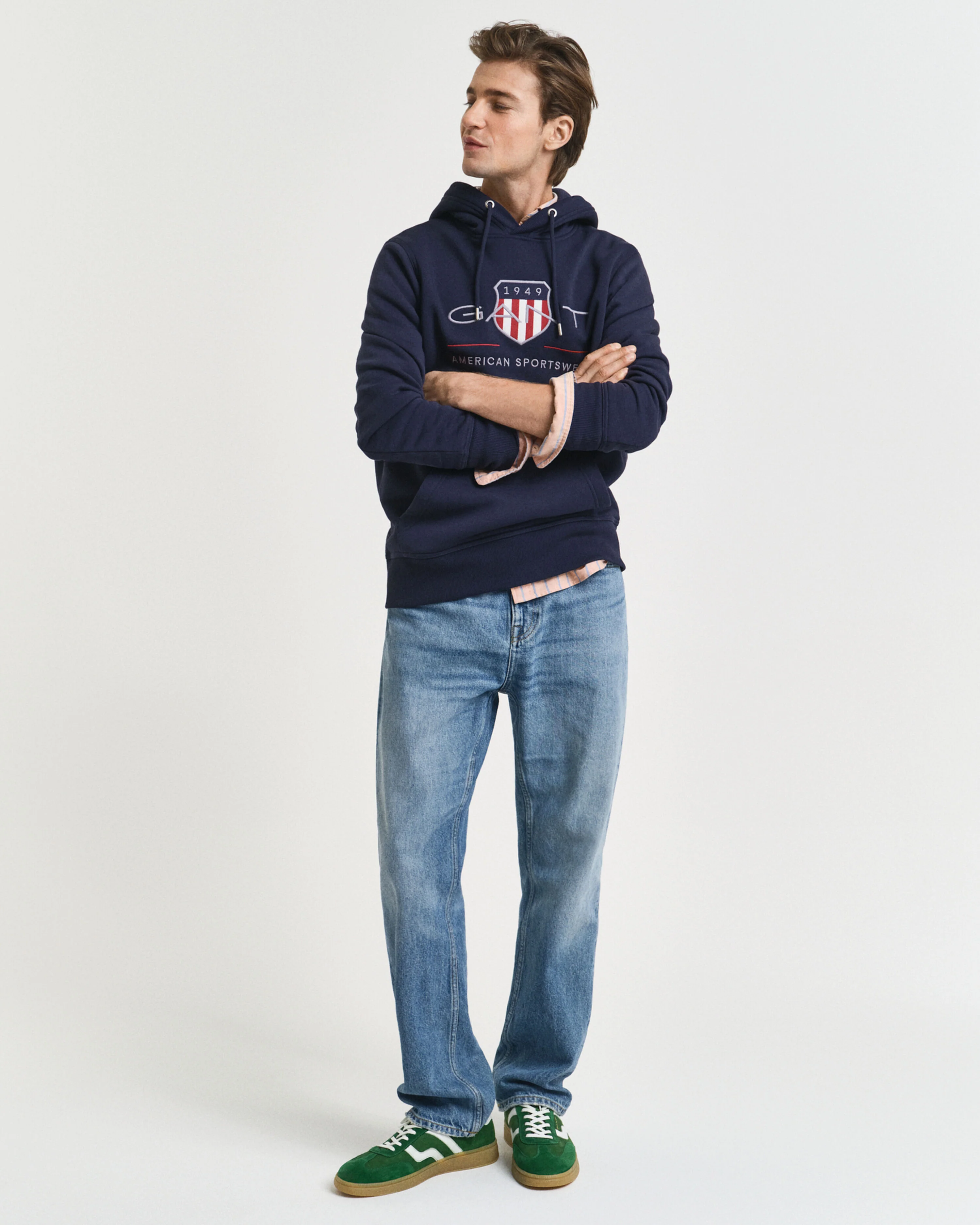 Gant miesten collegepusero, REG ARCHIVE SHIELD HOODIE TUMMANSININEN - Image 4