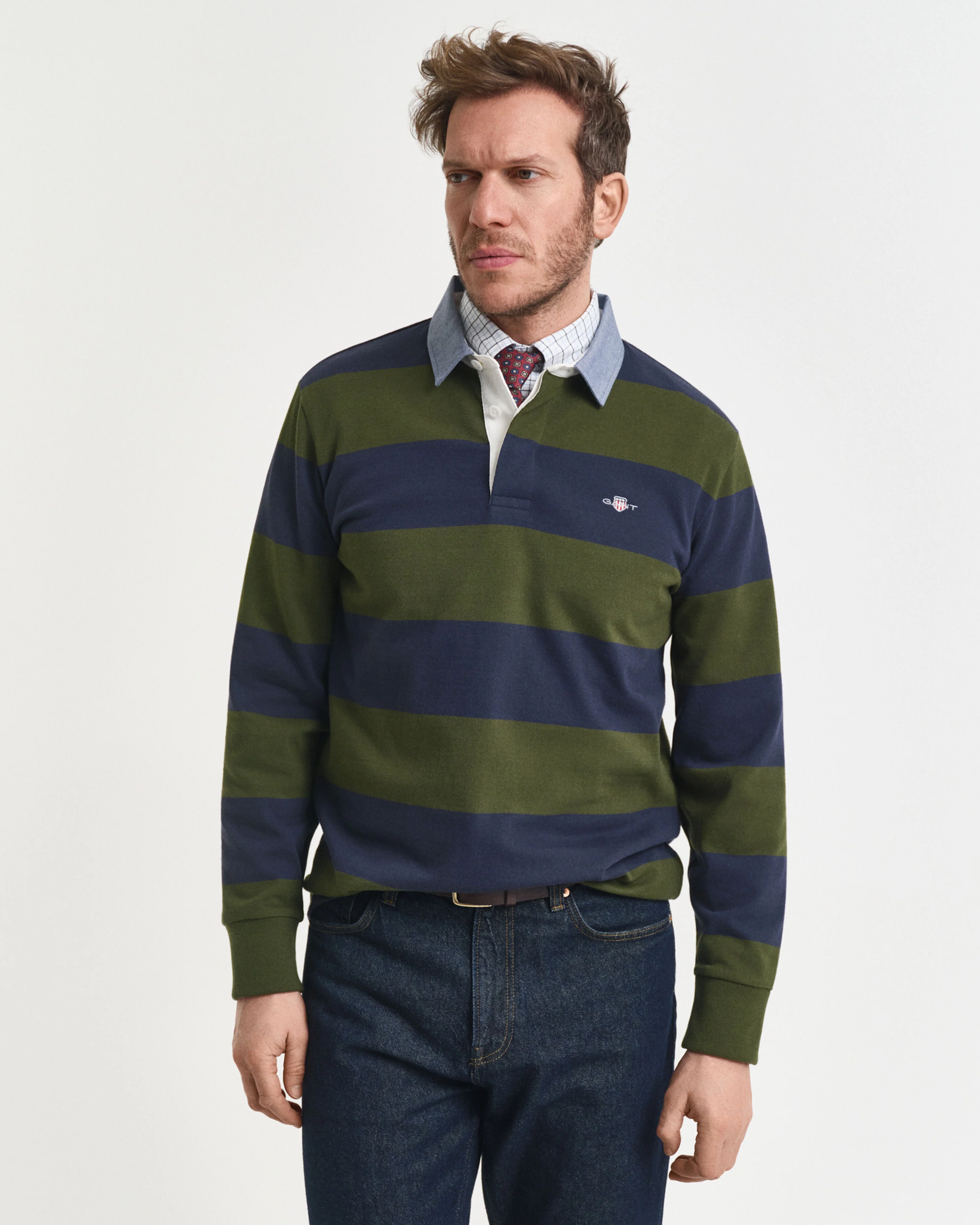 Gant miesten paita REG CHAMBRAY HEAVY RUGGER, raidallinen vihreä