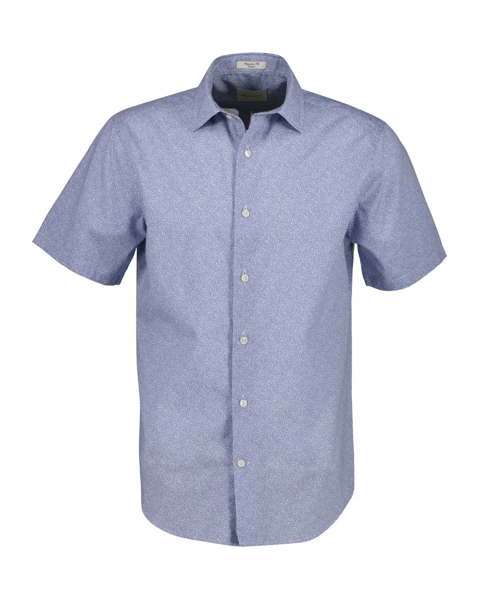 Gant lyhythihainen kauluspaita Reg Poplin SS AOP Shirt, sininen kuosi