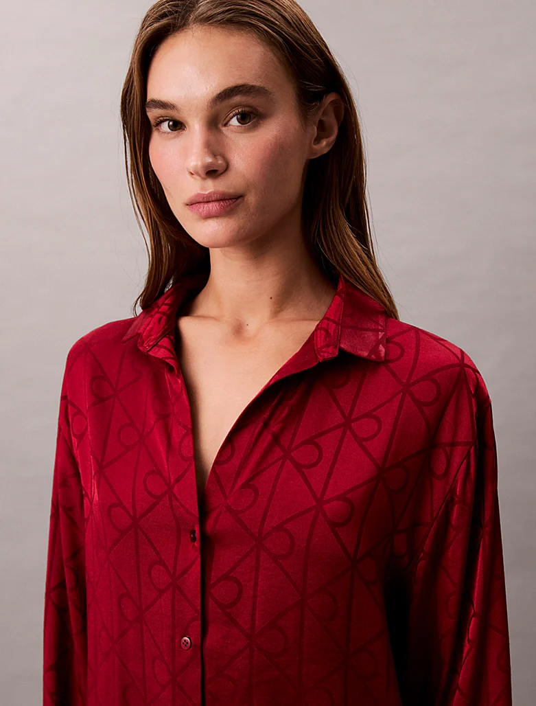 Calvin Klein naisten pyjamapaita, RELAXED AOP SHIRT PUNAINEN - Image 3