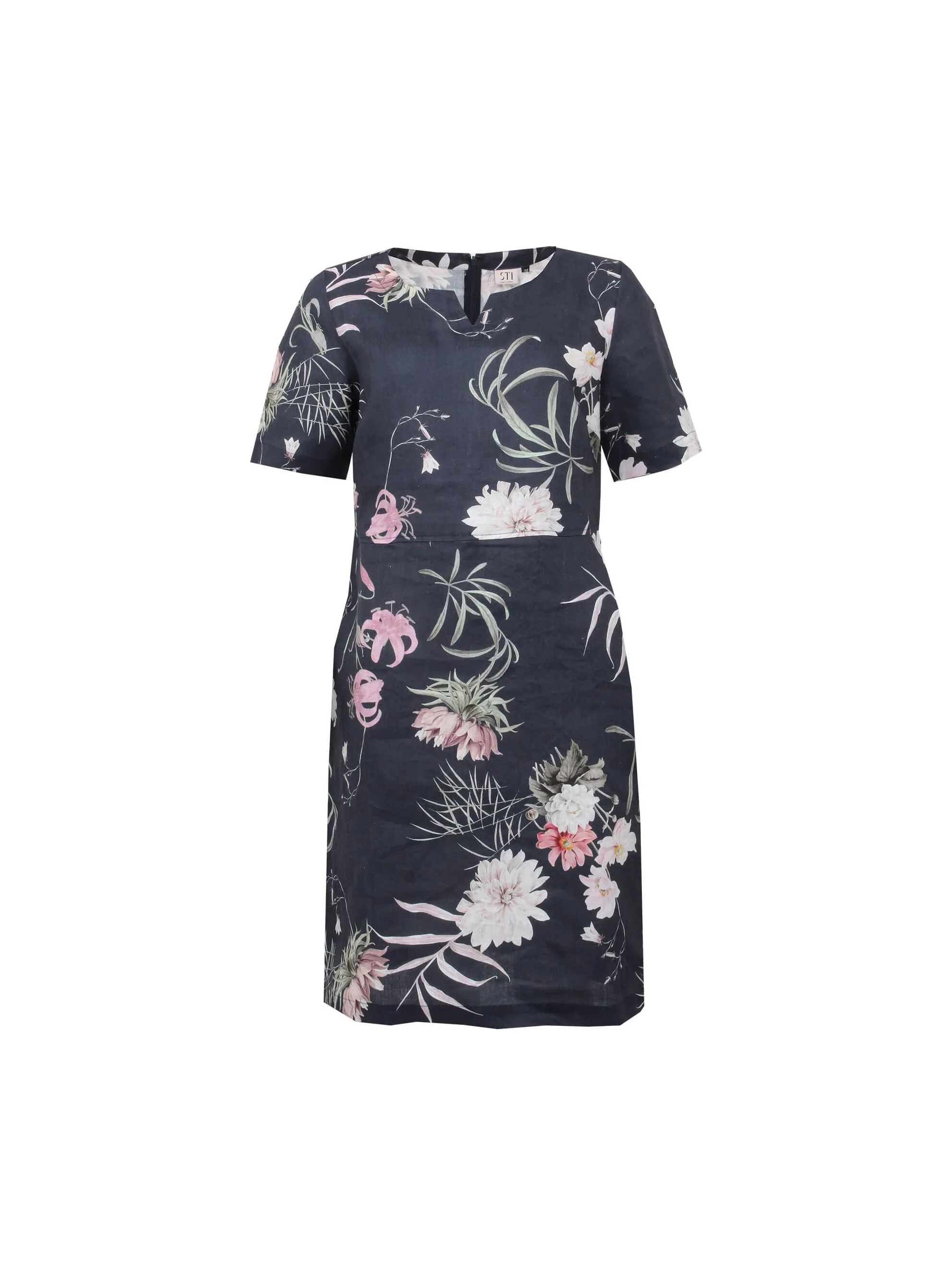 S.T.I naisten mekko, CARENNA PRINT LINEN DRESS 100CM Sininen Kuosi