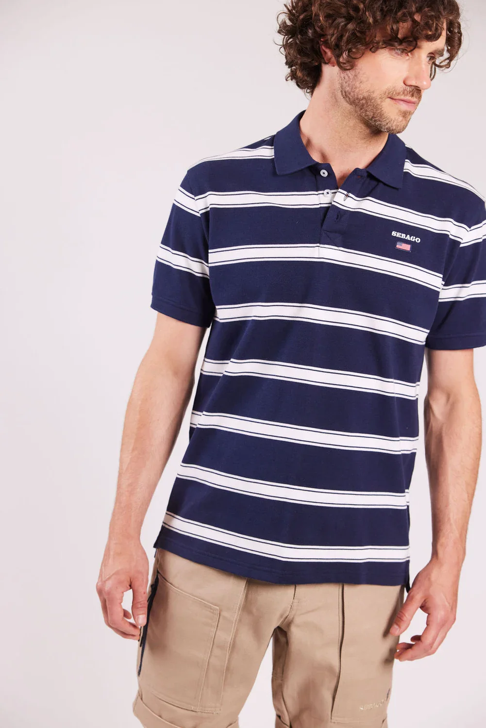 Sebago miesten pikeepaita, MILO STRIPED PIQUE NOS Raidallinen Sininen - Image 4