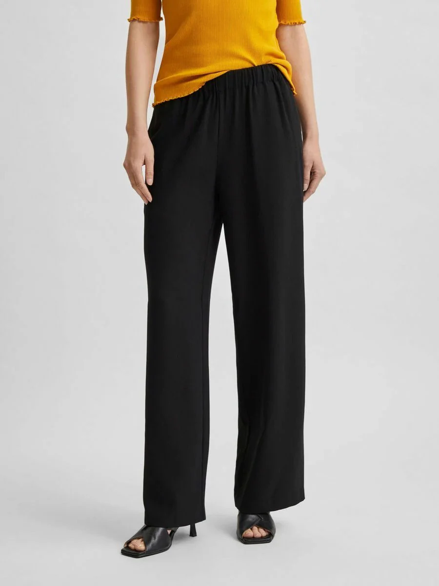 Selected Femme housut, SLFTINNI-RELAXED MW WIDE PANT Musta