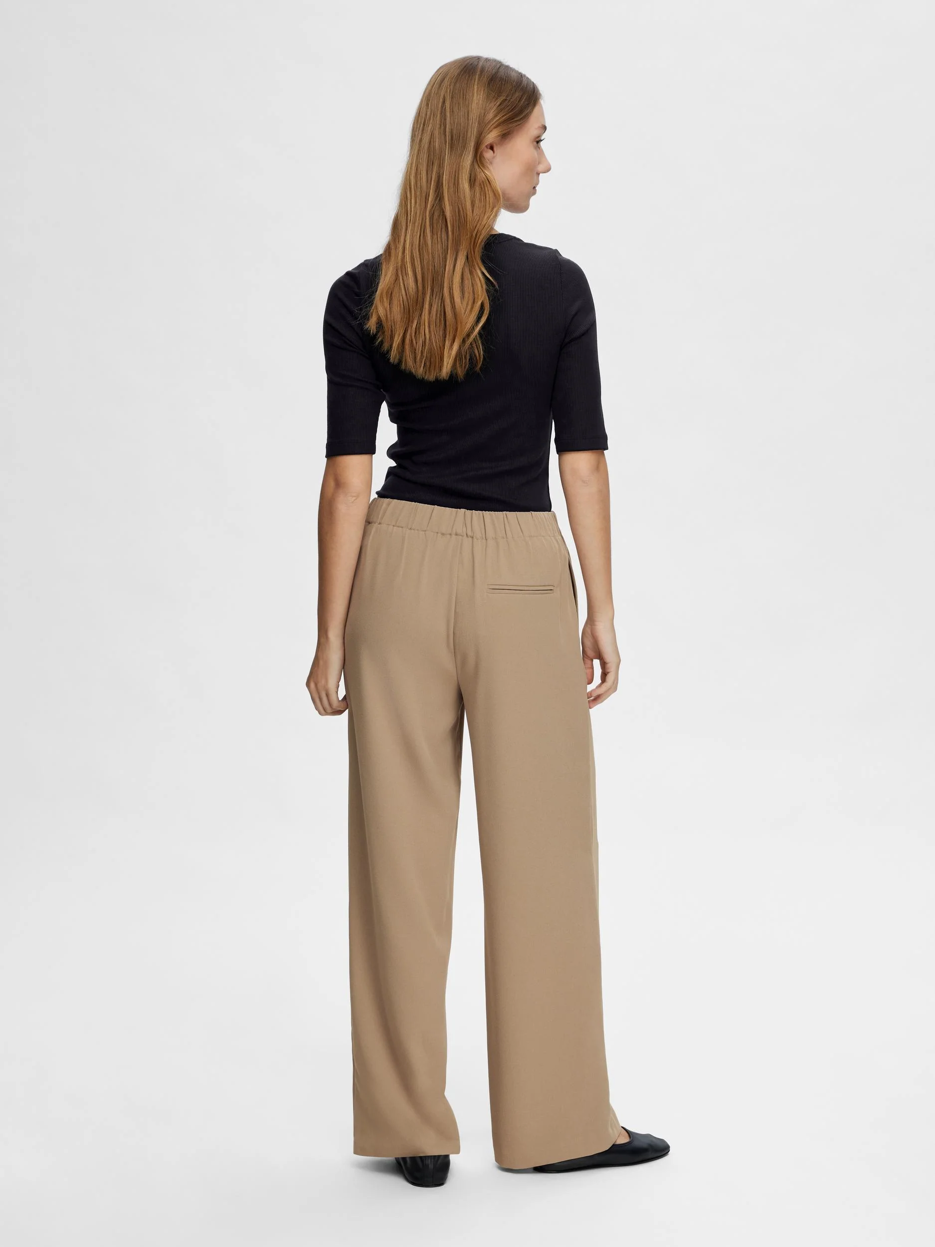 Selected Femme housut, SLFTINNI-RELAXED MW WIDE PANT  Vaalea Beige - Image 2