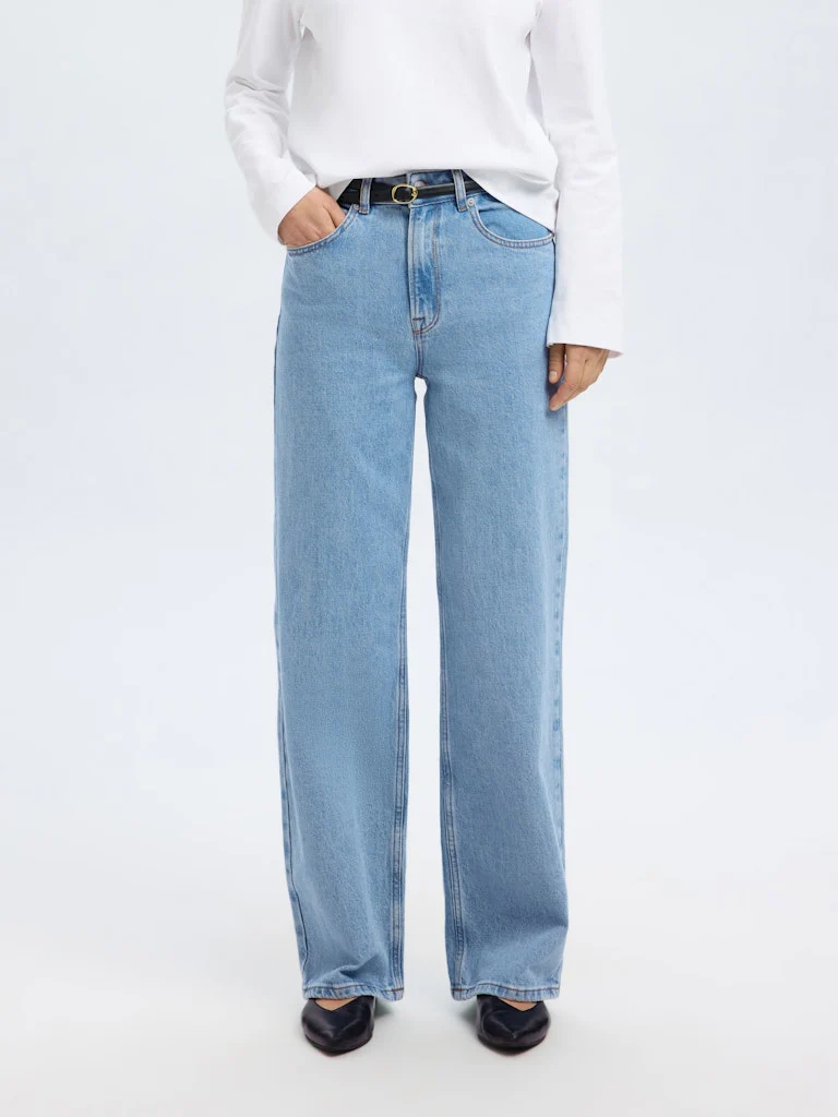 Selected Femme naisten farkut, SLFALICE HW WIDE LONG LIG BLU JEANS  Indigo