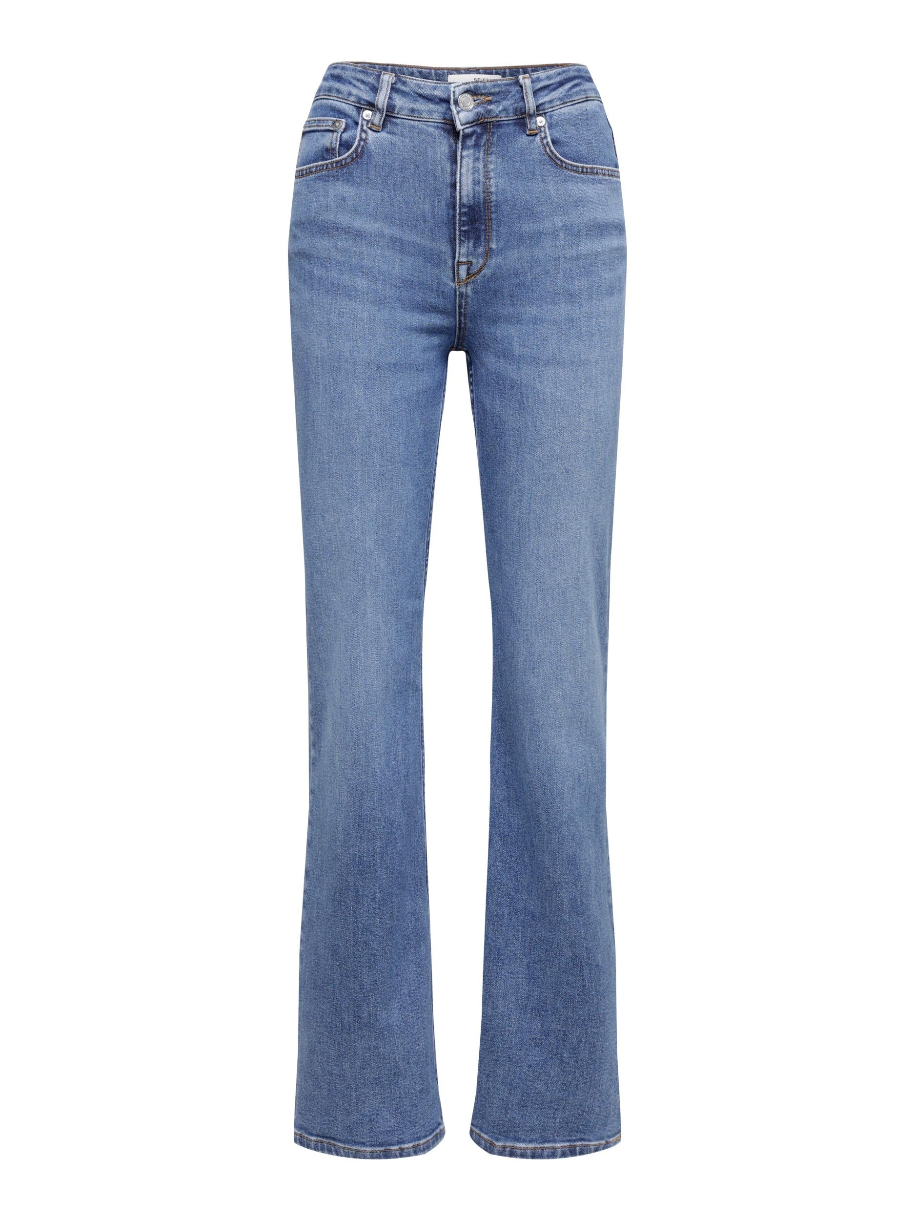 Selected Femme Naisten Farkut Tone Hw Mid Blue Bootcut Noos Tummansininen