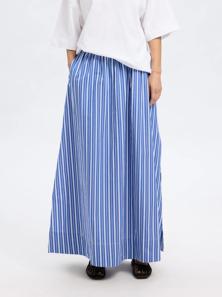 Selected Femme naisten hame, SLFFIA HW STRIPED ANKLE SLIT SKIRT Raidallinen Sininen - Image 5
