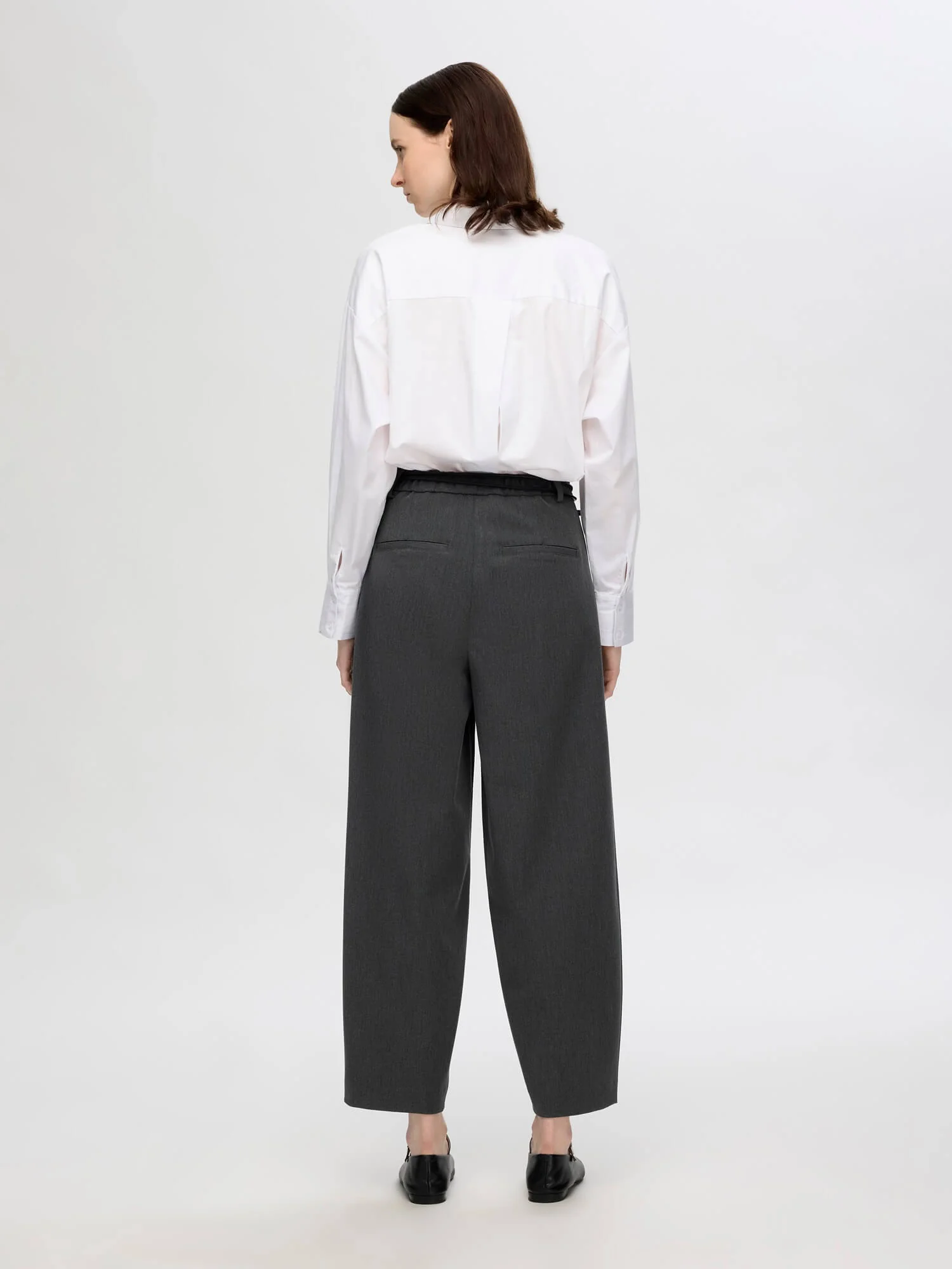 Selected Femme Naisten Housut, SLFPIYA HW BARREL PANT Grafiitti - Image 2