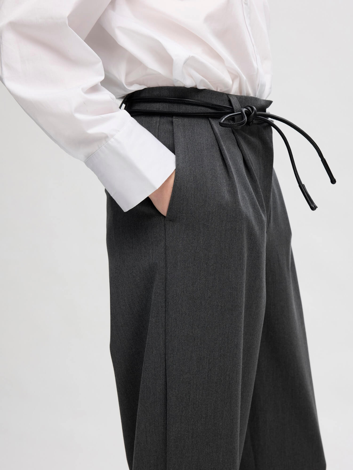 Selected Femme Naisten Housut, SLFPIYA HW BARREL PANT Grafiitti - Image 4