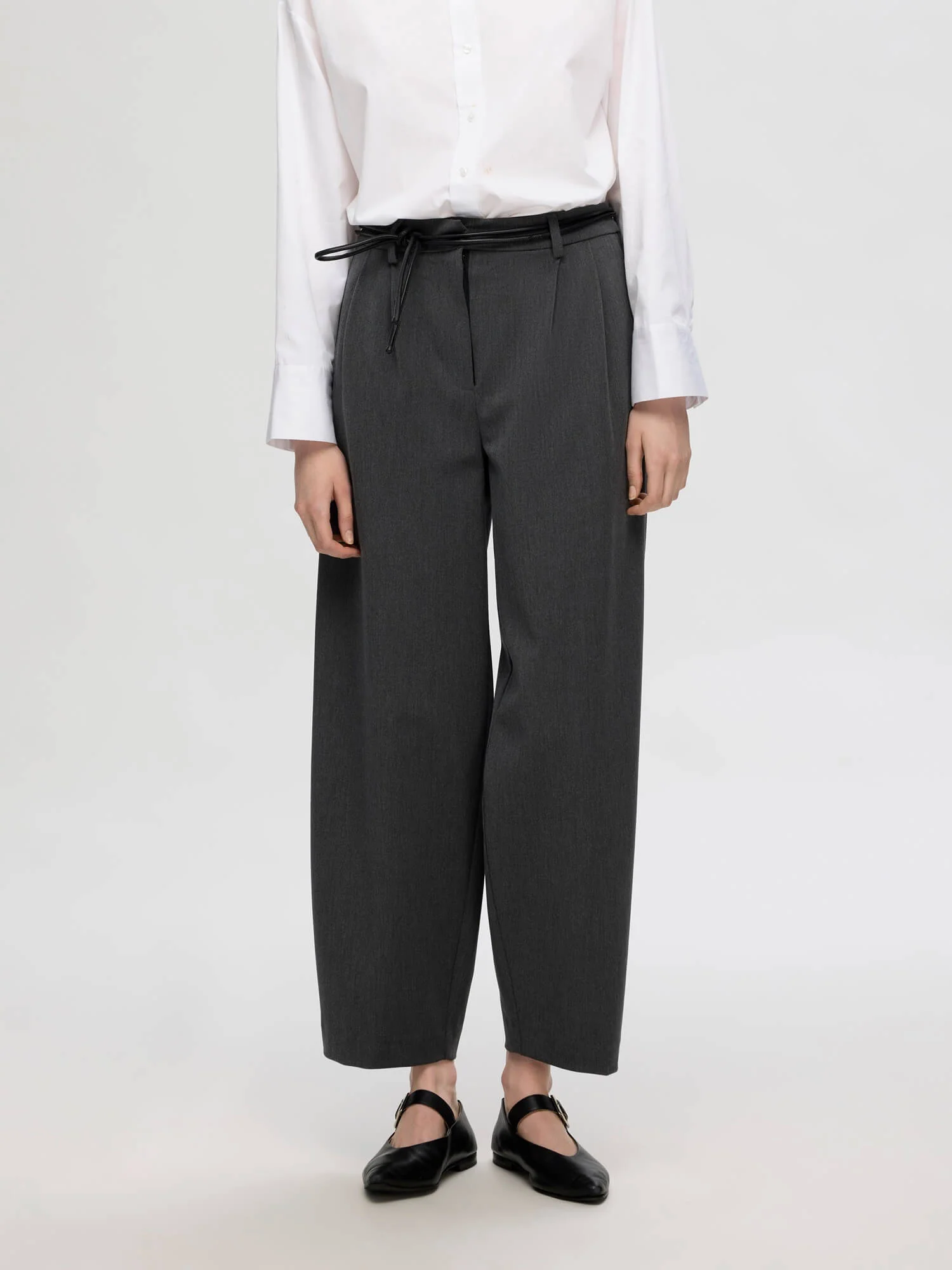 Selected Femme Naisten Housut, SLFPIYA HW BARREL PANT Grafiitti - Image 5