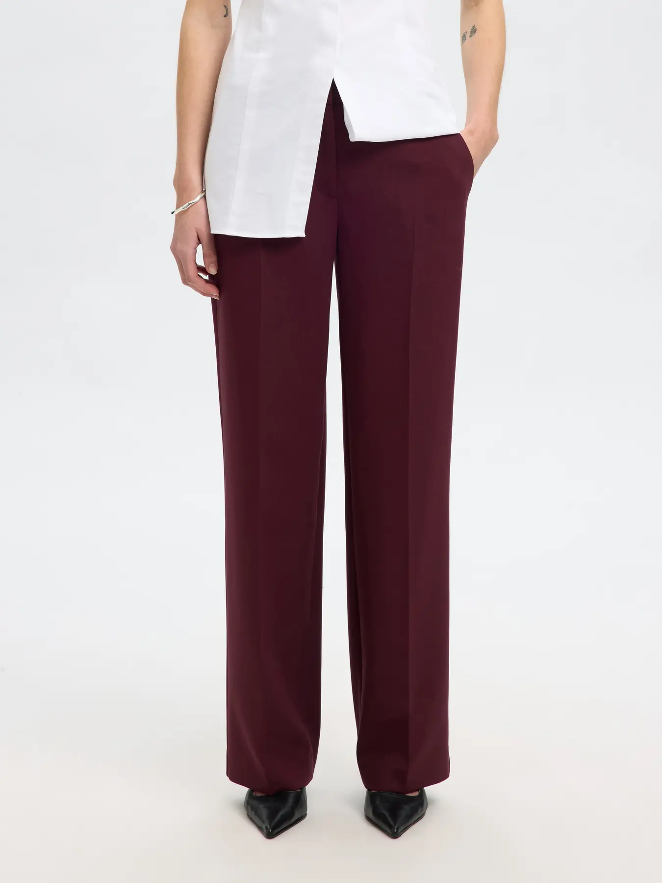 Selected Femme naisten housut, SLFRITA MW WIDE PANT MEL NOOS Fig Melange