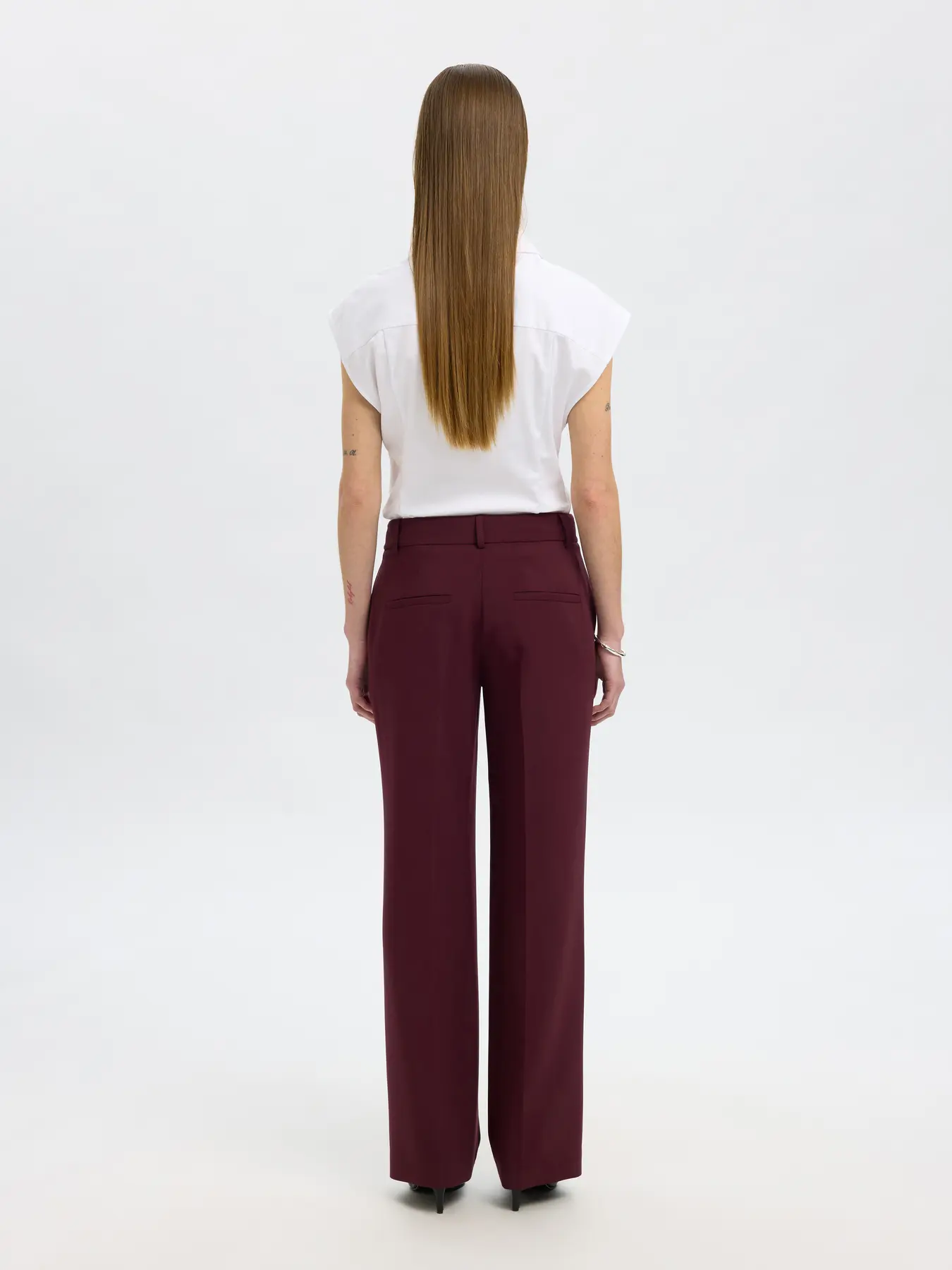 Selected Femme naisten housut, SLFRITA MW WIDE PANT MEL NOOS Fig Melange - Image 2