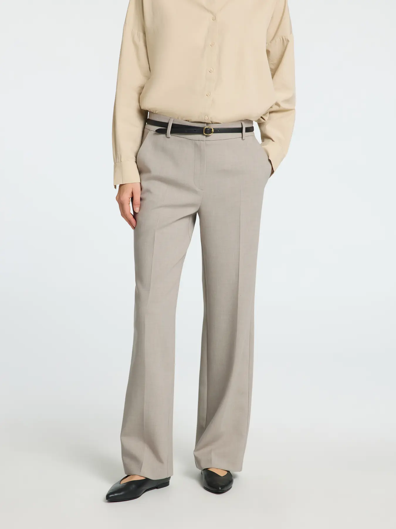 Selected Femme naisten housut, SLFRITA MW WIDE PANT MEL NOOS Island Fossil Melange