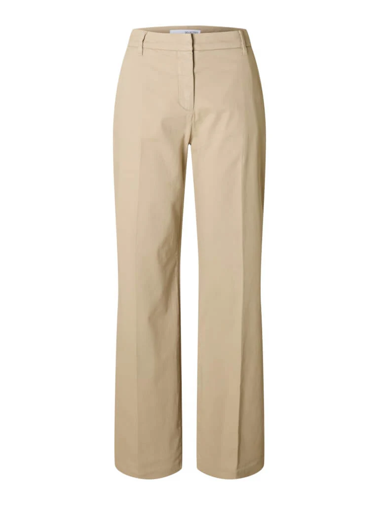Selected Femme naisten housut, SLFVERA-RITA MW WIDE PANT Vaalea Beige - Image 3