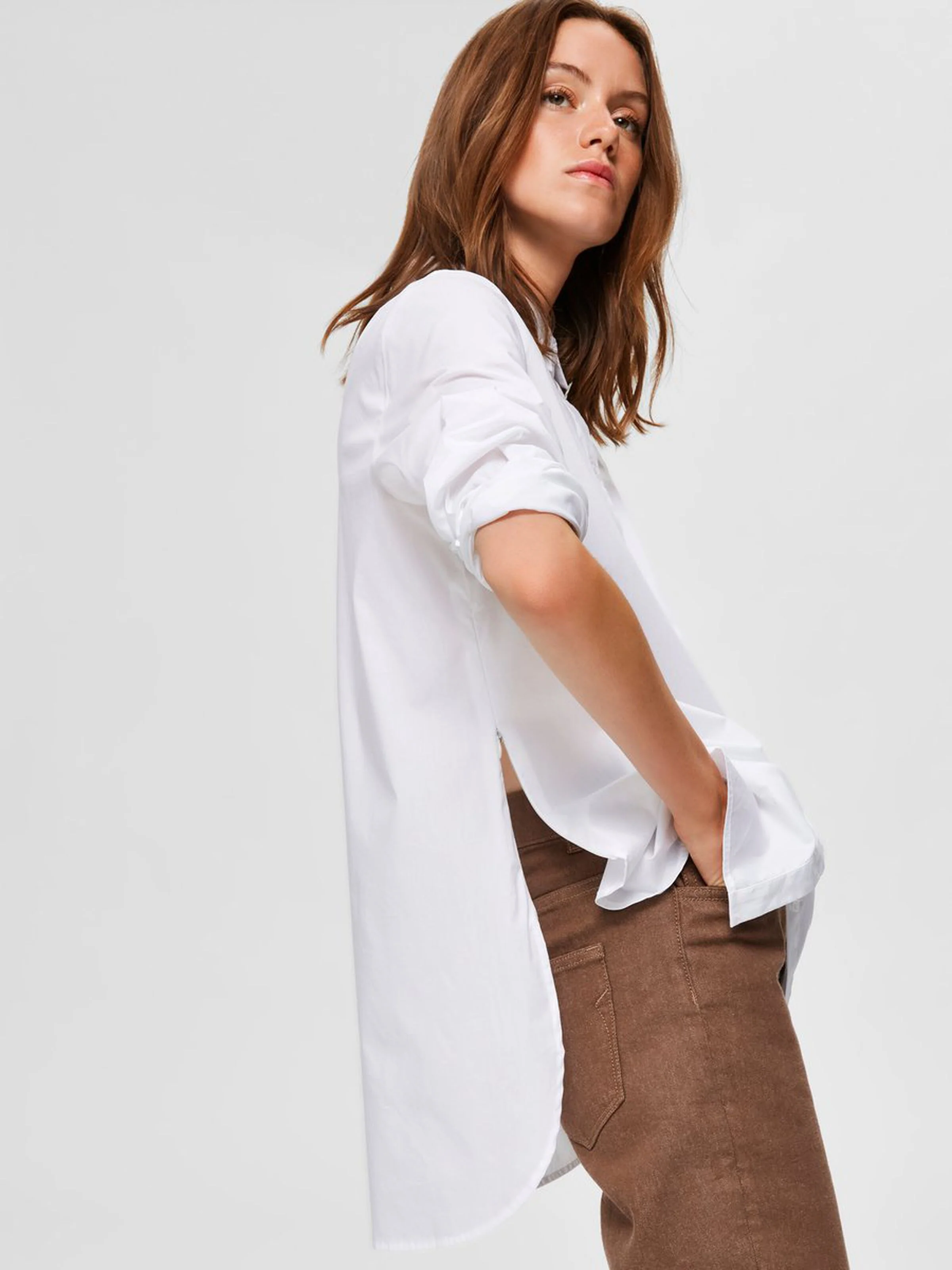 Selected Femme Naisten Kauluspaita, SLFOri LS Side Zip Shirt Valkoinen - Image 3