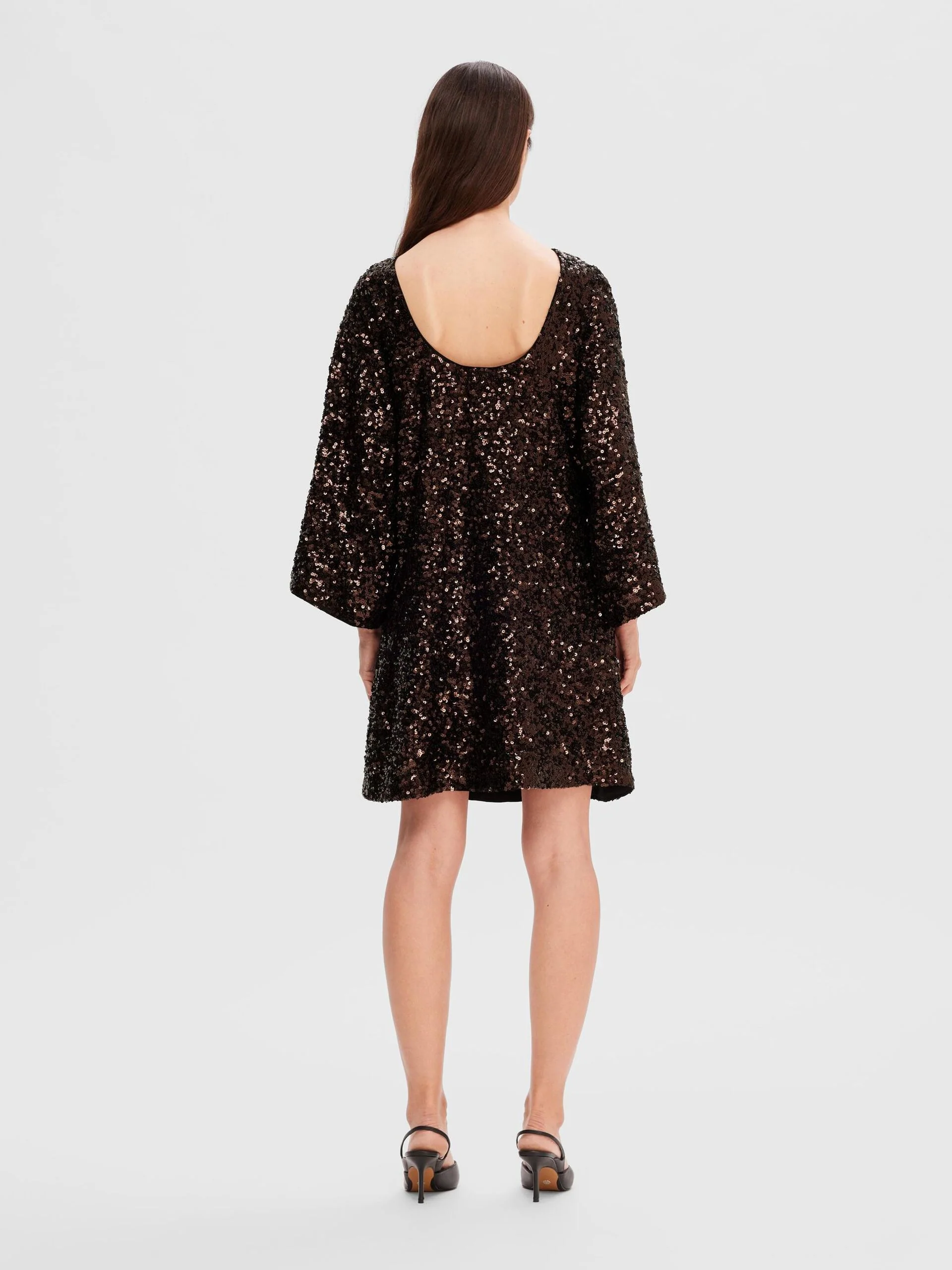 Selected Femme Naisten Mekko, AD-SLFMALLIE SS SHORT SEQUINS DRESS SUS Tummanruskea - Image 2
