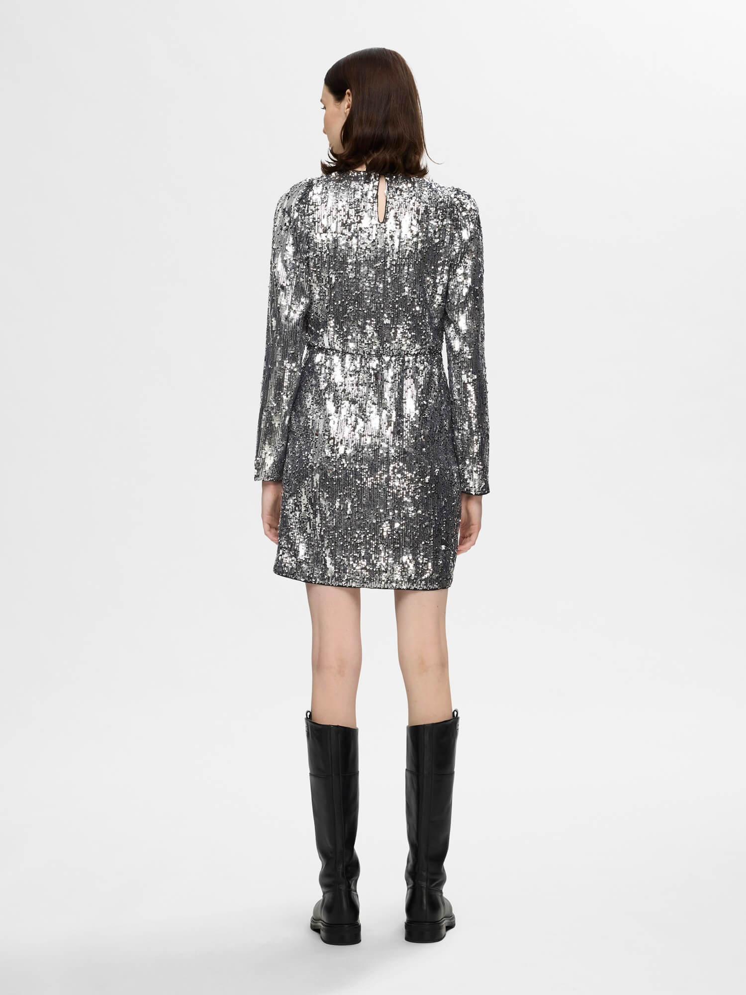 Selected Femme naisten mekko, SLFARI-COLYN LS SHORT SEQUINS DRESS B Hopeanharmaa - Image 2