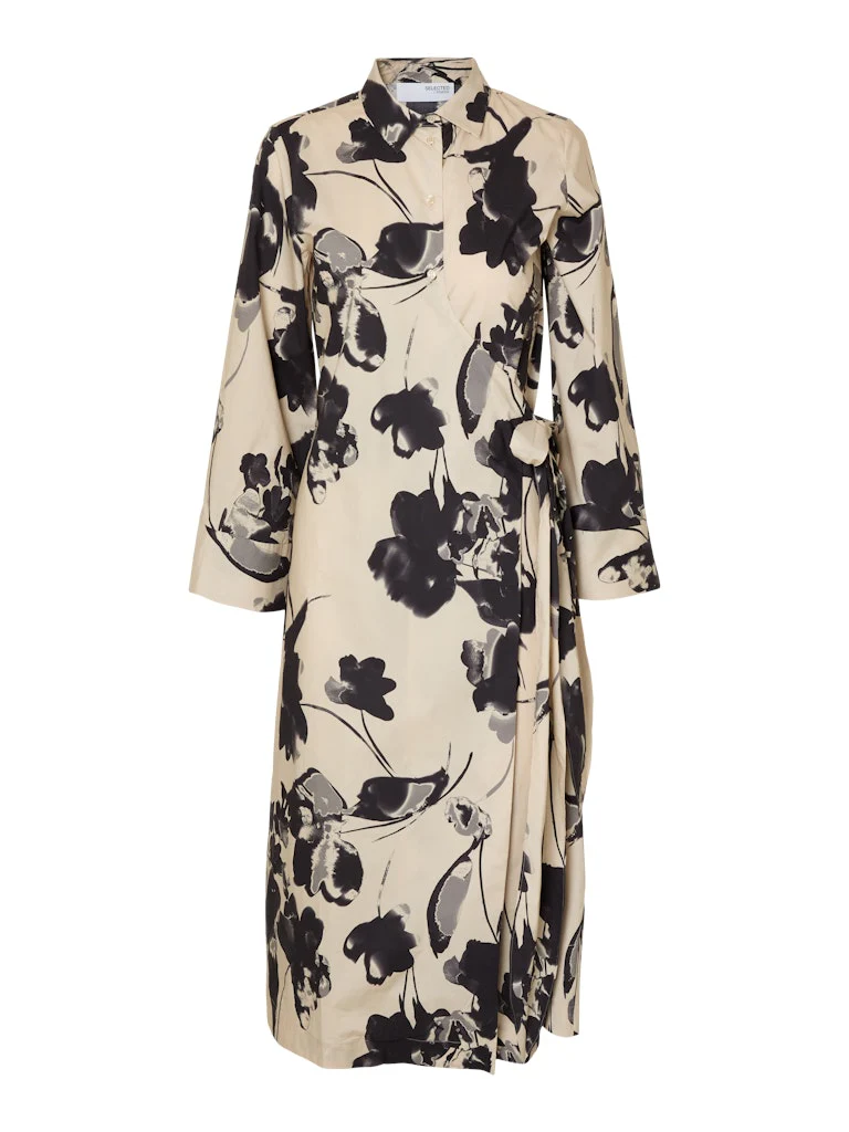 Selected Femme naisten mekko, SLFAVIANA LS AOP MIDI WRAP DRESS Valkopohjainen Kuosi - Image 3