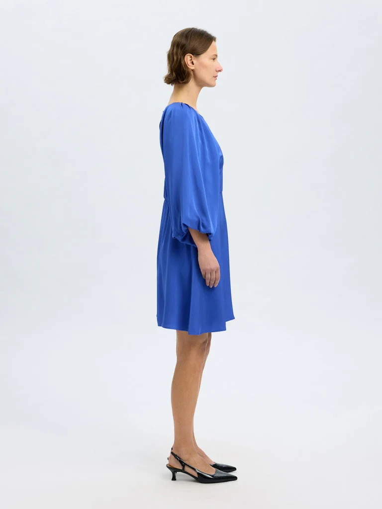 Selected Femme naisten mekko, SLFLAURINA 3/4 SHORT OPEN BACK DRESS Sininen - Image 3