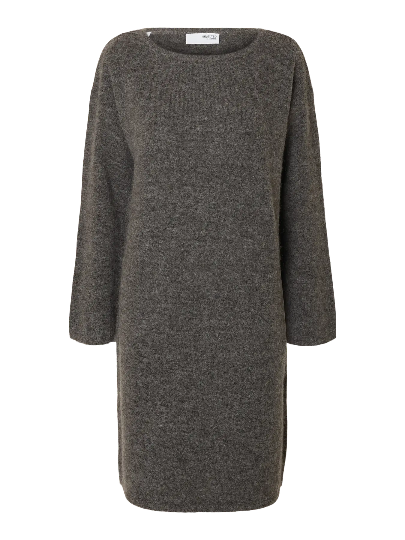 Selected Femme naisten mekko, SLFLULU LS KNIT NEW O-NECK DRESS Medium Grey Melange