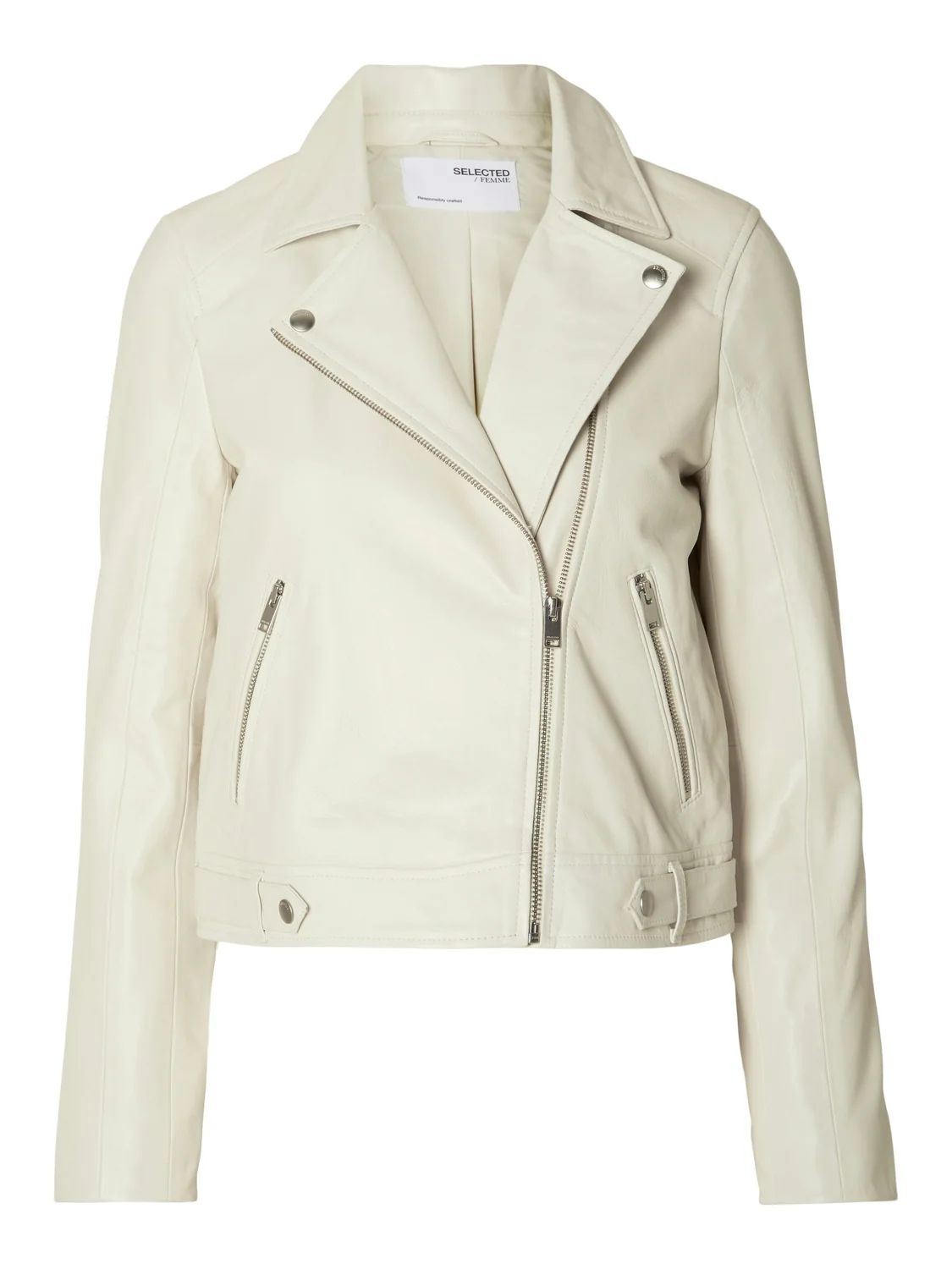 Selected Femme Naisten Nahkatakki, Katie Leather Jacket Luonnonvalkoinen - Image 4