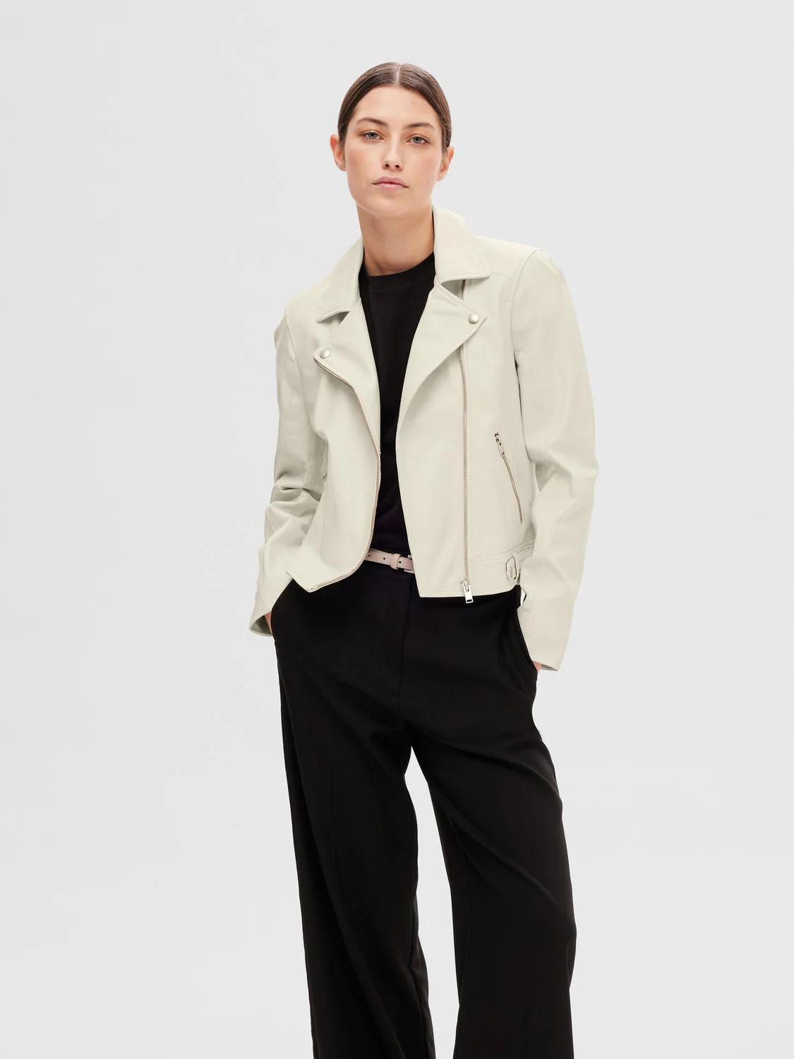 Selected Femme Naisten Nahkatakki, Katie Leather Jacket Luonnonvalkoinen - Image 6
