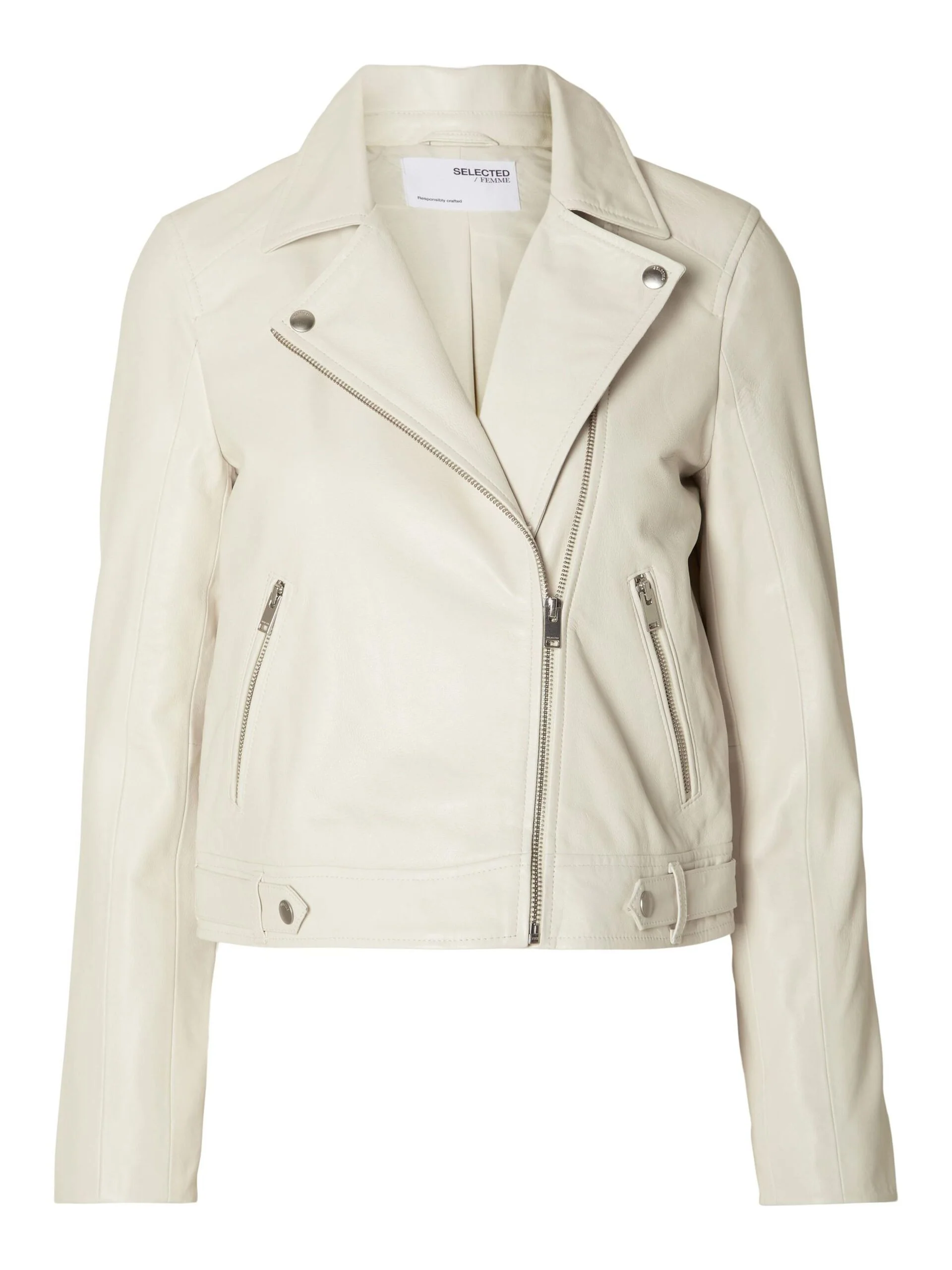 Selected Femme Naisten Nahkatakki, Katie Leather Jacket Luonnonvalkoinen - Image 3