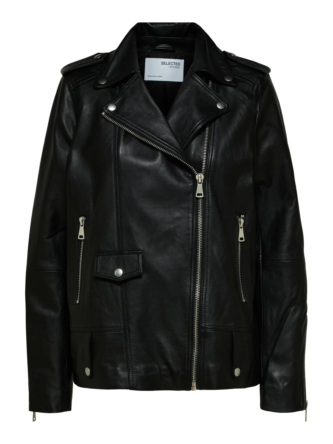 Selected Femme Naisten Nahkatakki, SLFMADISON LEATHER JACKET NOOS Black - Image 3