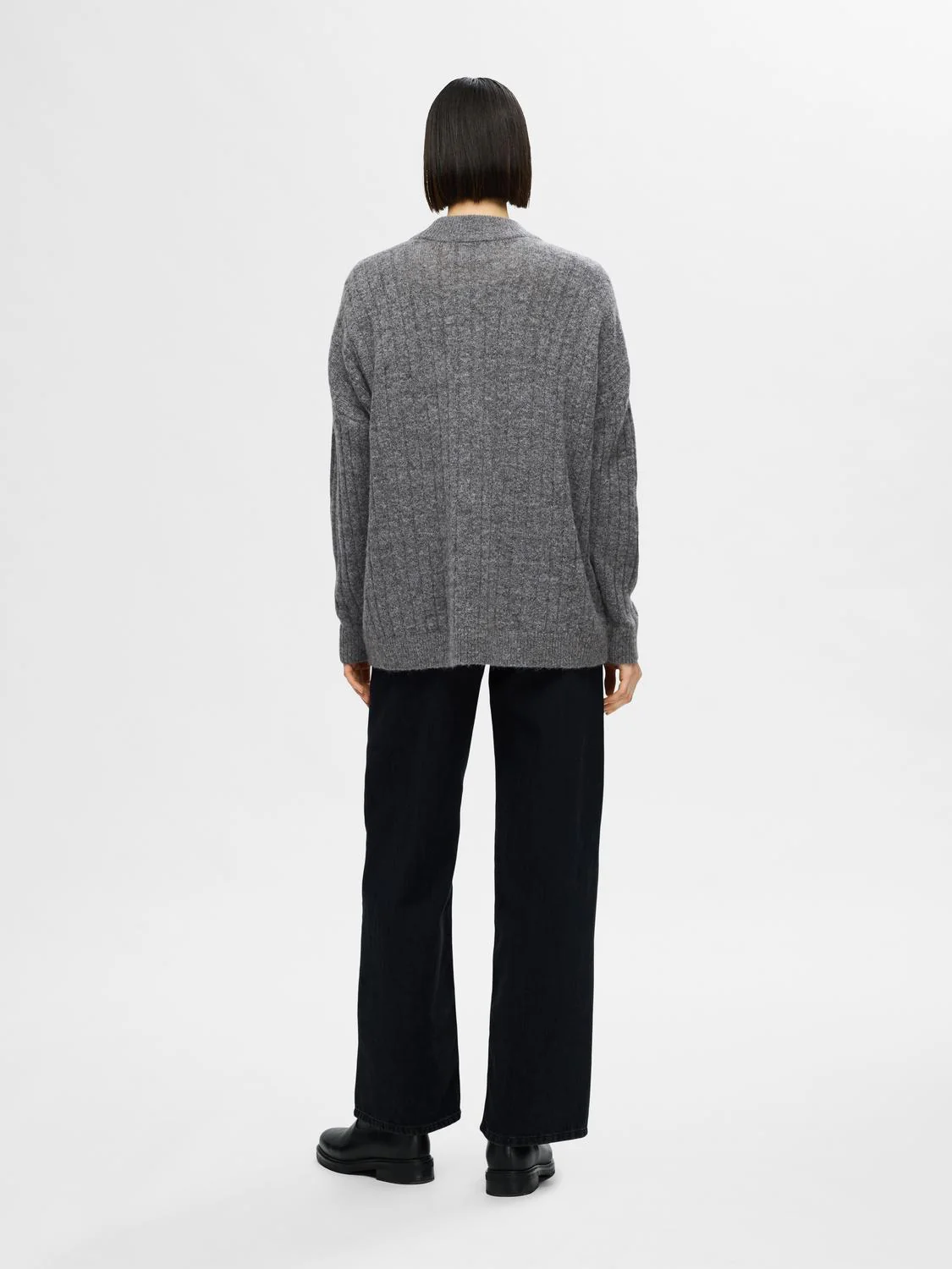 Selected Femme naisten neule, SLFMALINE LS KNIT HIGH NECK Grafiitti - Image 3