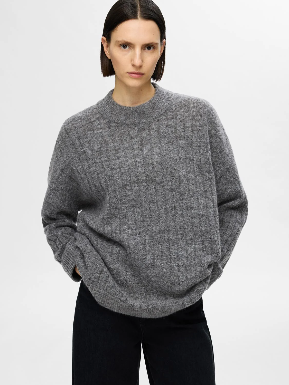 Selected Femme naisten neule, SLFMALINE LS KNIT HIGH NECK Grafiitti - Image 4