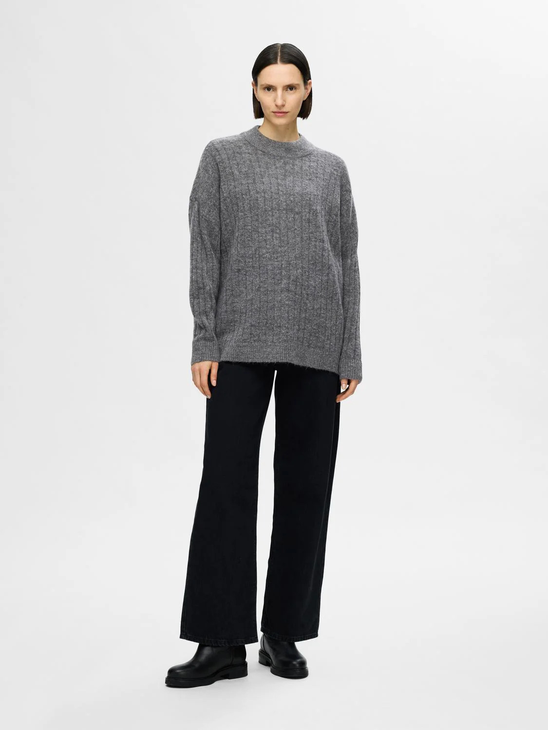 Selected Femme naisten neule, SLFMALINE LS KNIT HIGH NECK Grafiitti - Image 5